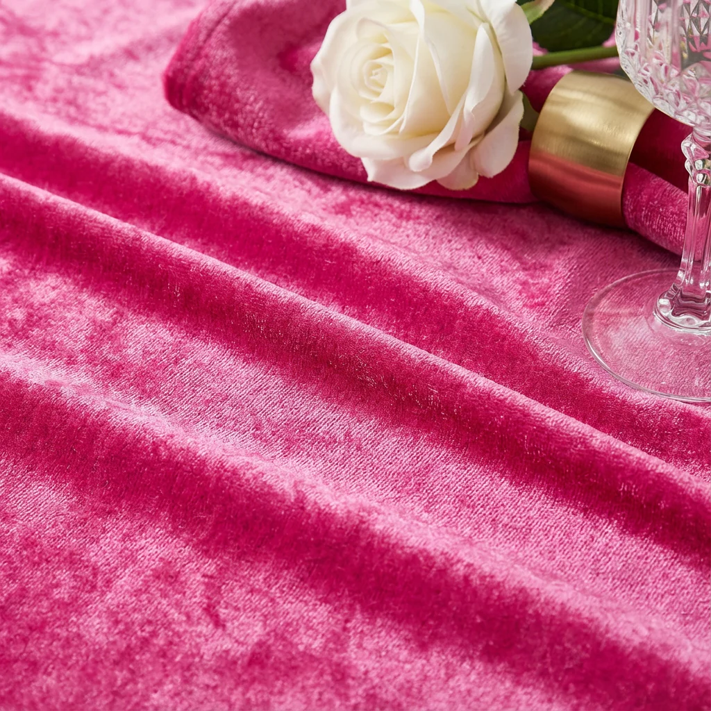 Velvet 120" Round Tablecloth - Fuchsia - Image 6
