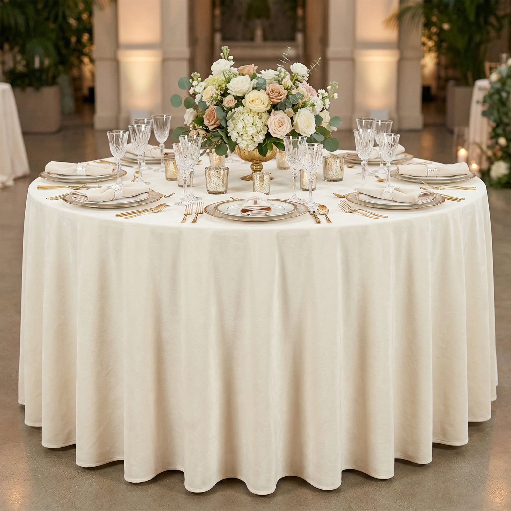 Velvet 120" Round Tablecloth - Ivory - Image 2