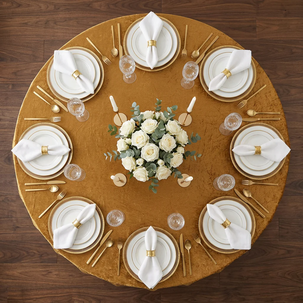Velvet 120" Round Tablecloth - Mustard Gold - Image 3