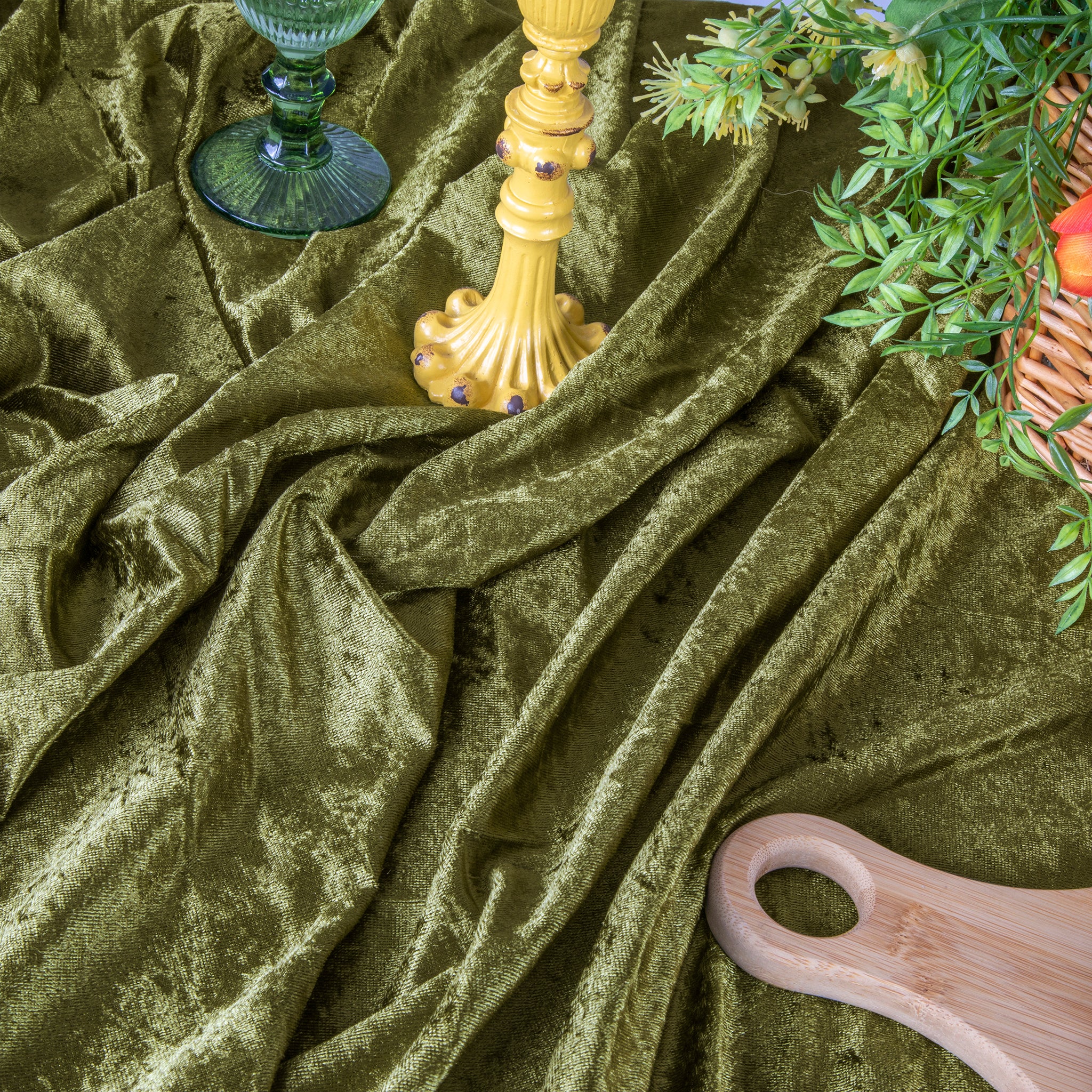 Velvet 120" Round Tablecloth - Olive Green - Image 4