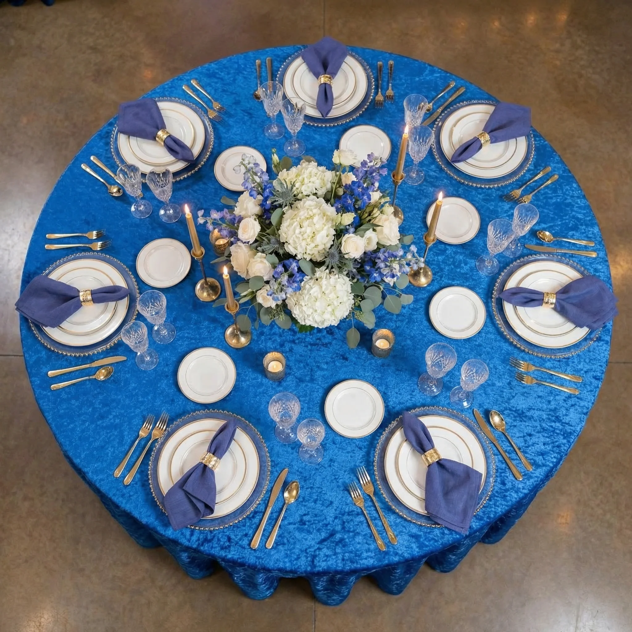 Velvet 120" Round Tablecloth - Royal Blue - Image 3