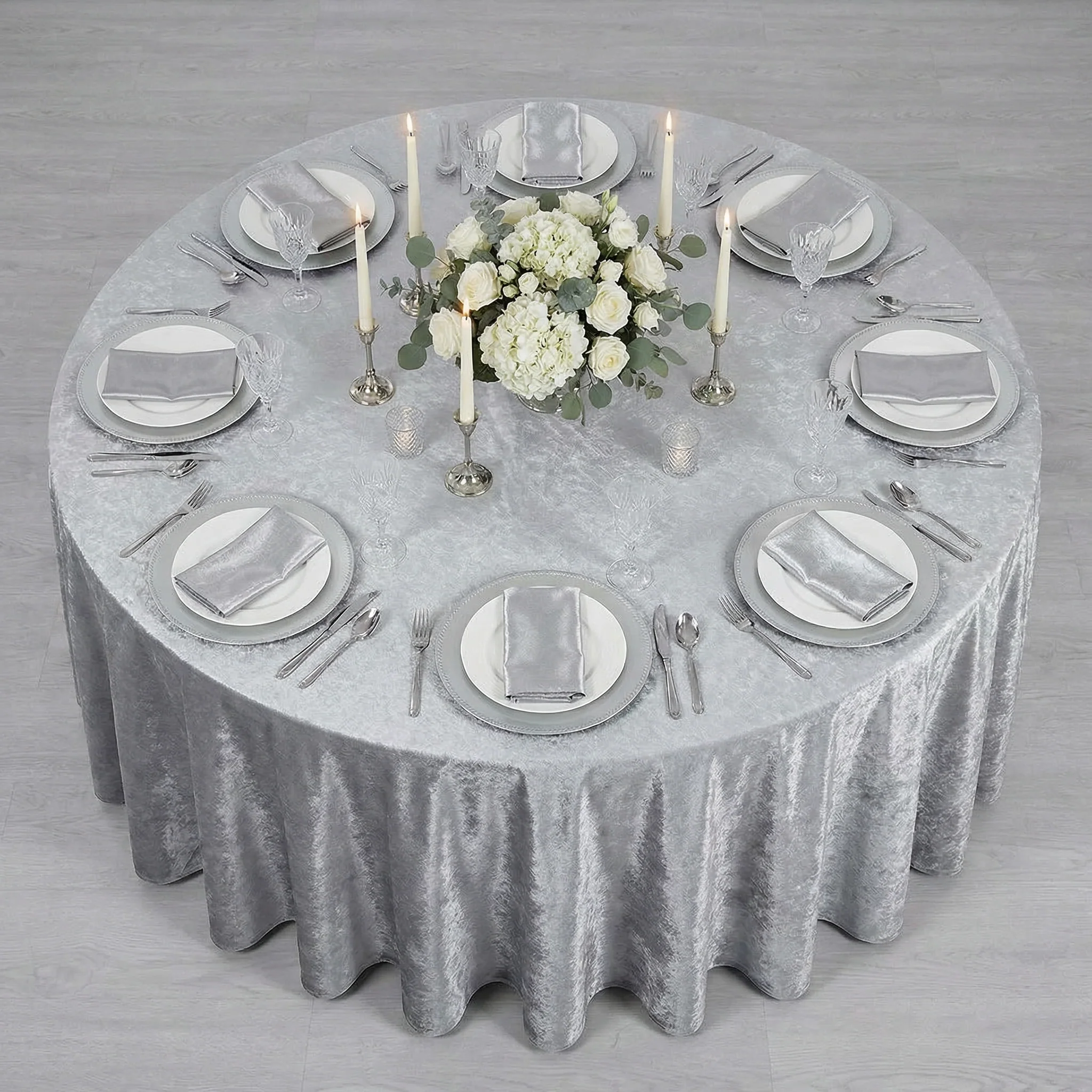 Velvet 120" Round Tablecloth - Silver - Image 3