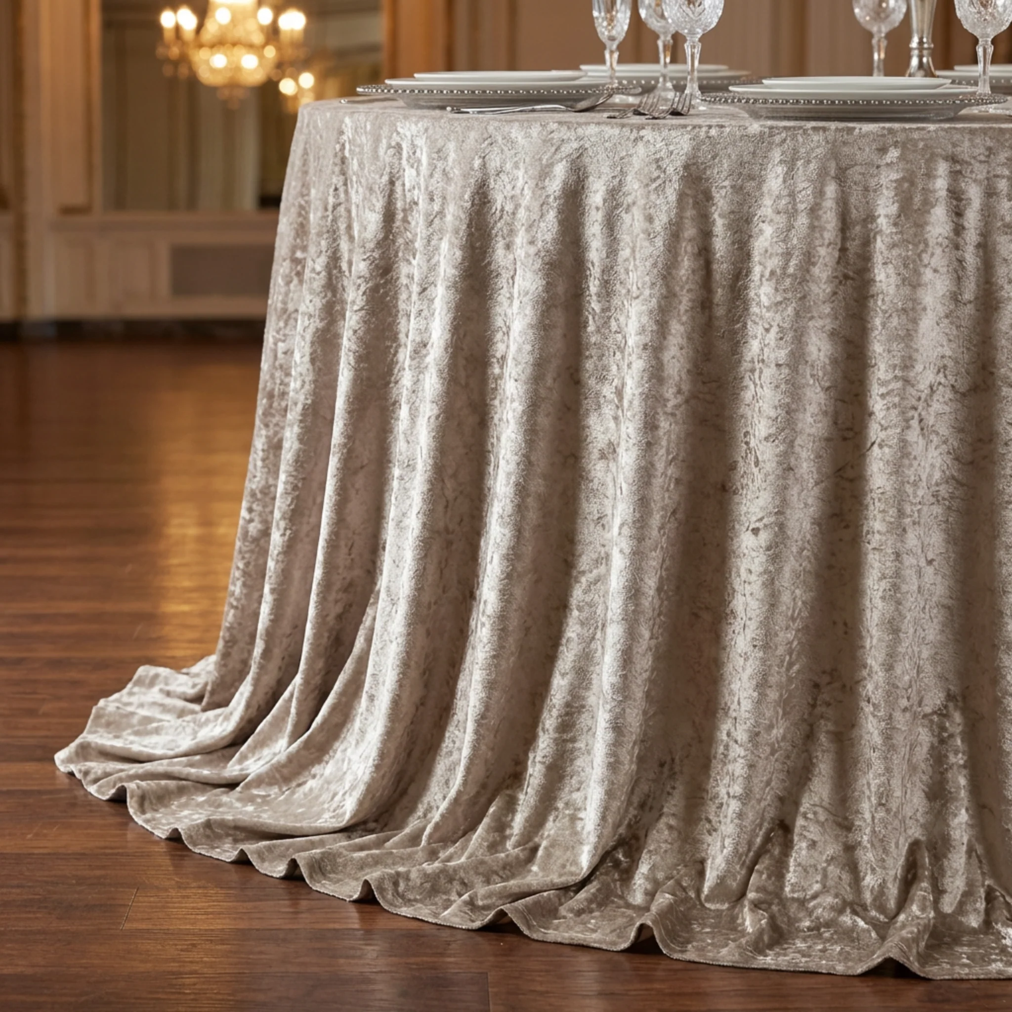 Velvet 120" Round Tablecloth - Taupe - Image 6