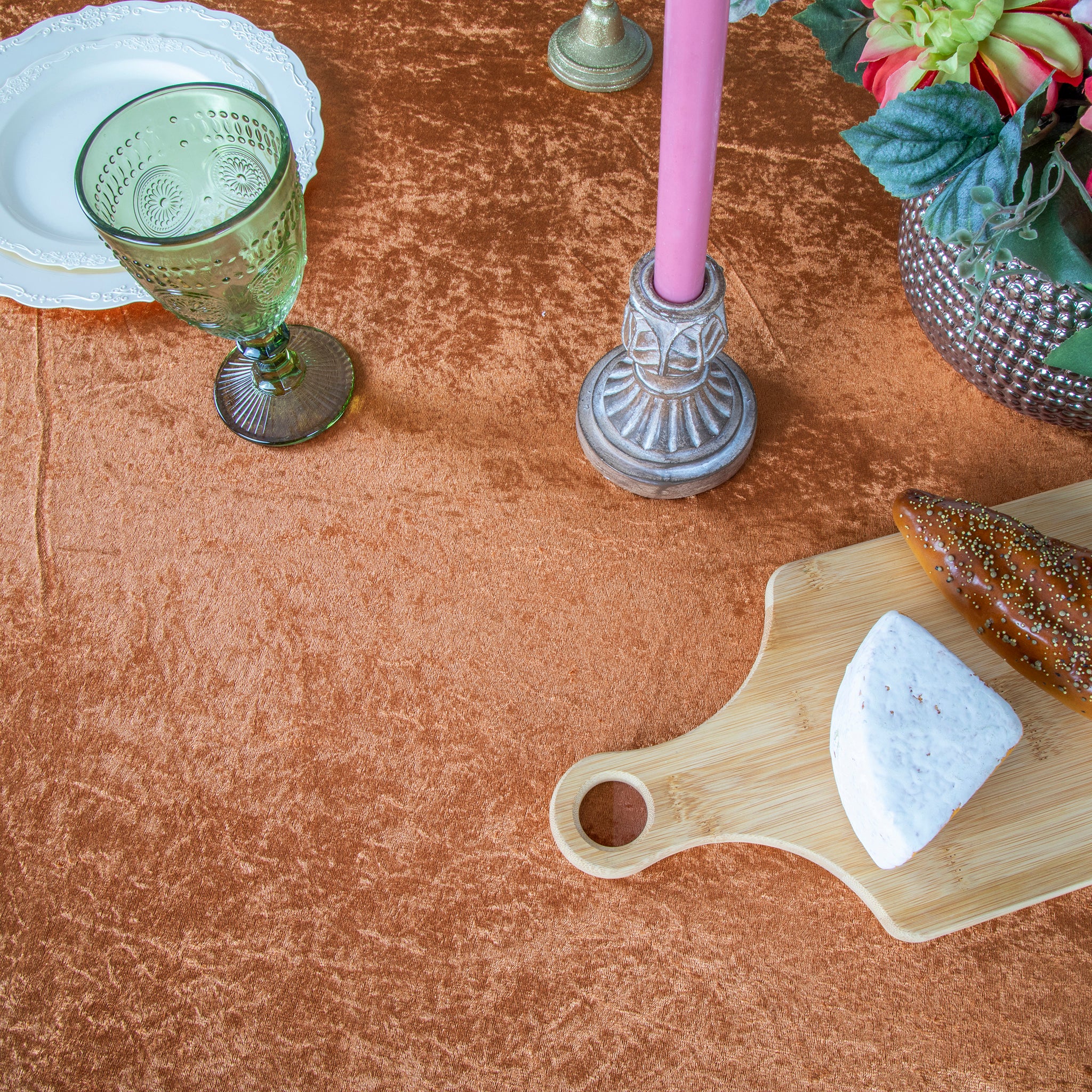 Velvet 120" Round Tablecloth - Terracotta - Image 6