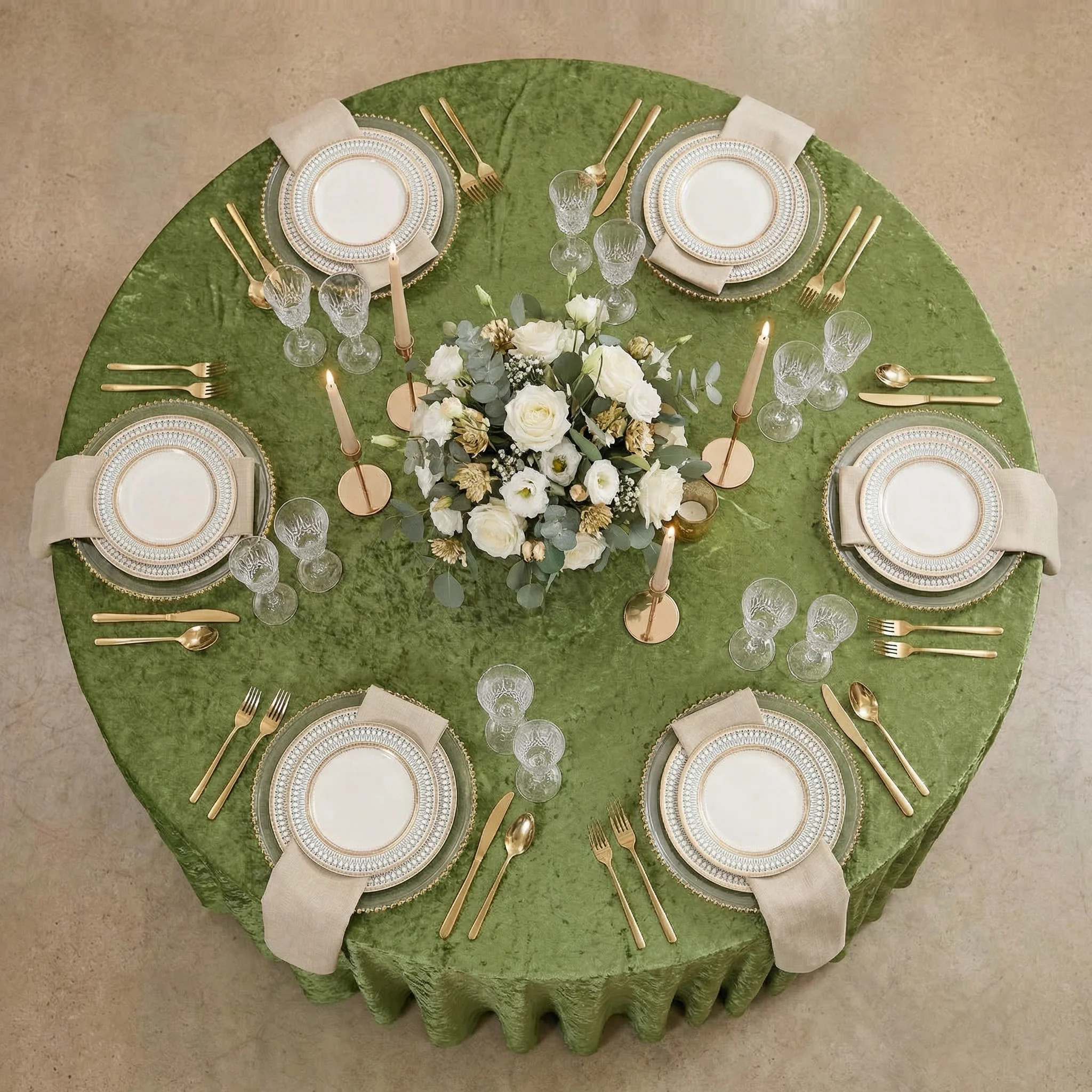 Velvet 120" Round Tablecloth - Dark Sage Green - Image 3