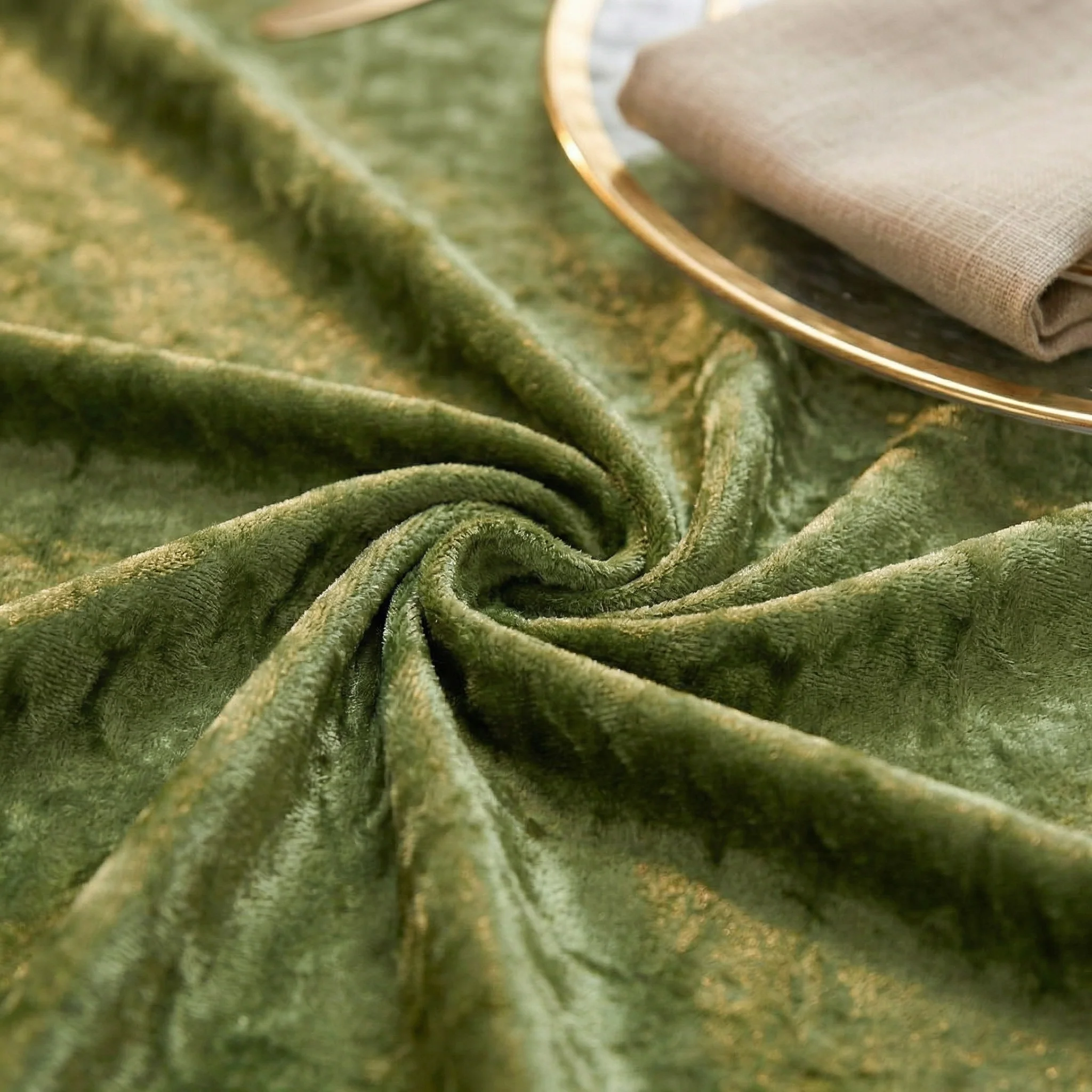 Velvet 120" Round Tablecloth - Dark Sage Green - Image 5