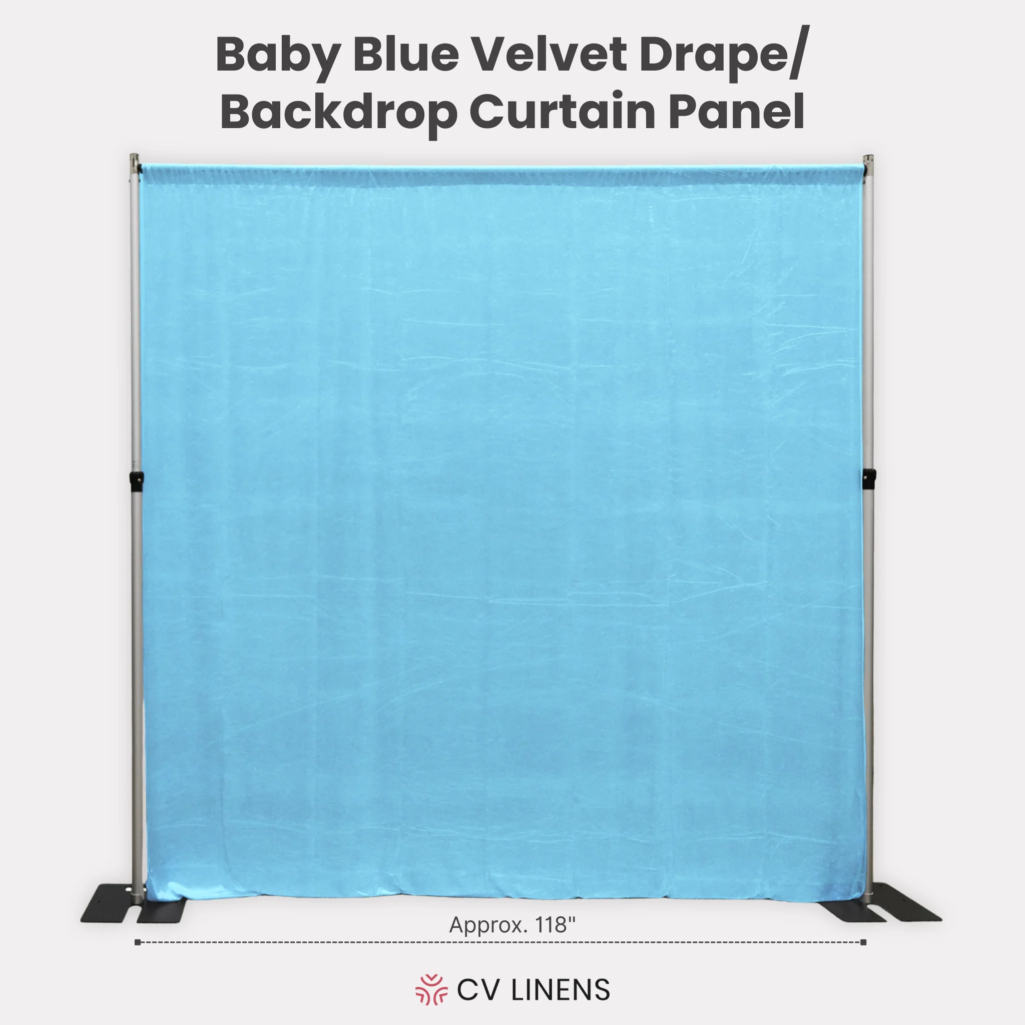 Velvet 12ft H x 118" W Drape/Backdrop Curtain Panel - Baby Blue - Image 2