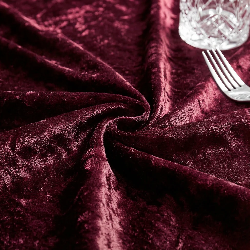 Velvet 132" Round Tablecloth - Burgundy - Image 5