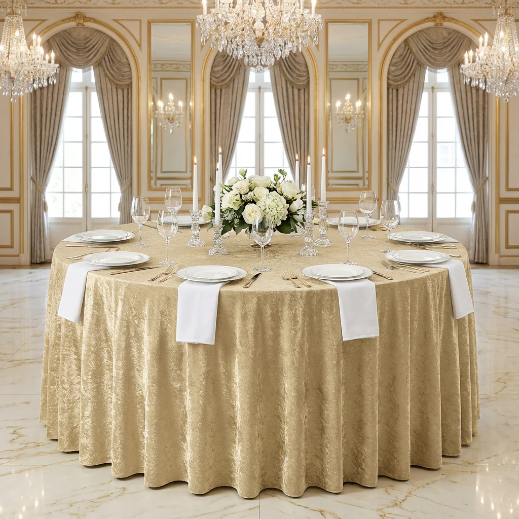 Velvet 132" Round Tablecloth - Champagne - Image 2