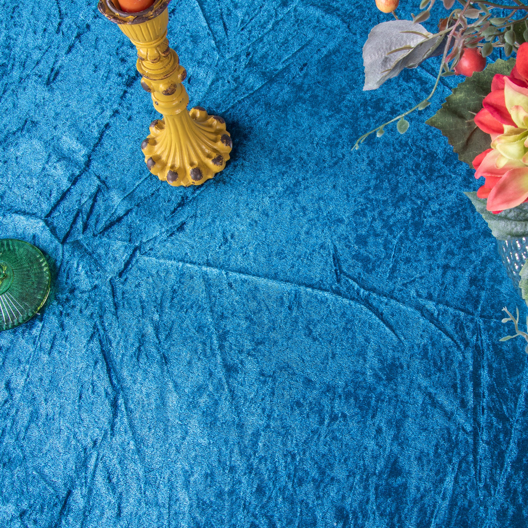 Velvet 132" Round Tablecloth - Dark Teal - Image 6