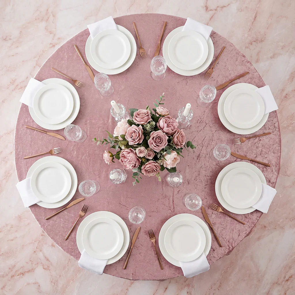 Velvet 132" Round Tablecloth - Dusty Rose/Mauve - Image 3