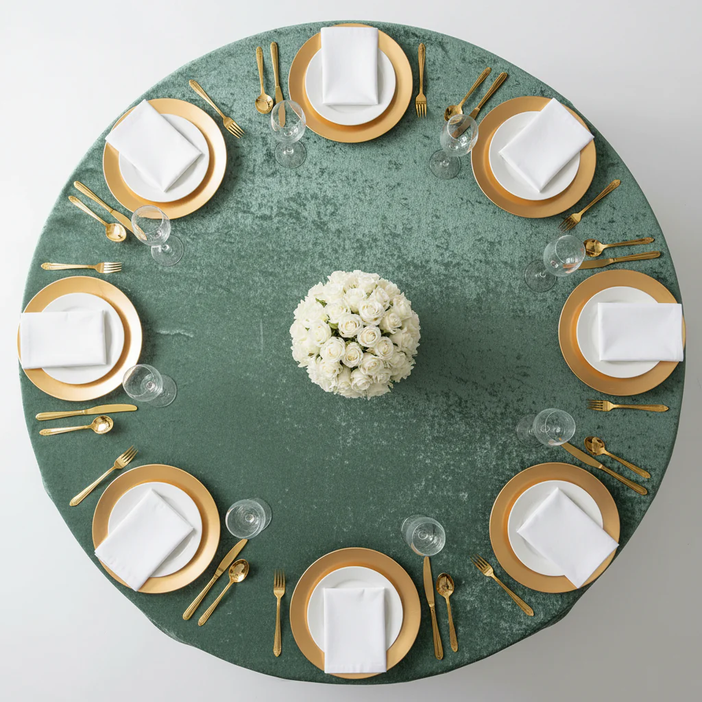 Velvet 132" Round Tablecloth - Eucalyptus - Image 3