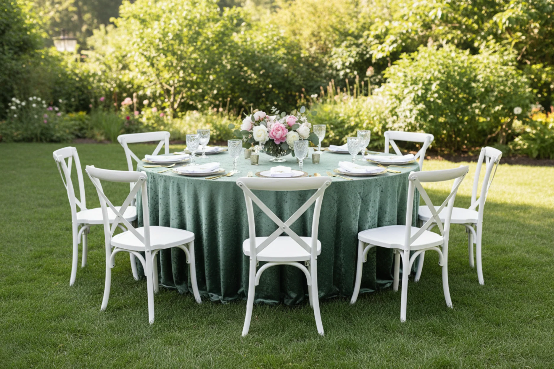 Velvet 132" Round Tablecloth - Eucalyptus - Image 4