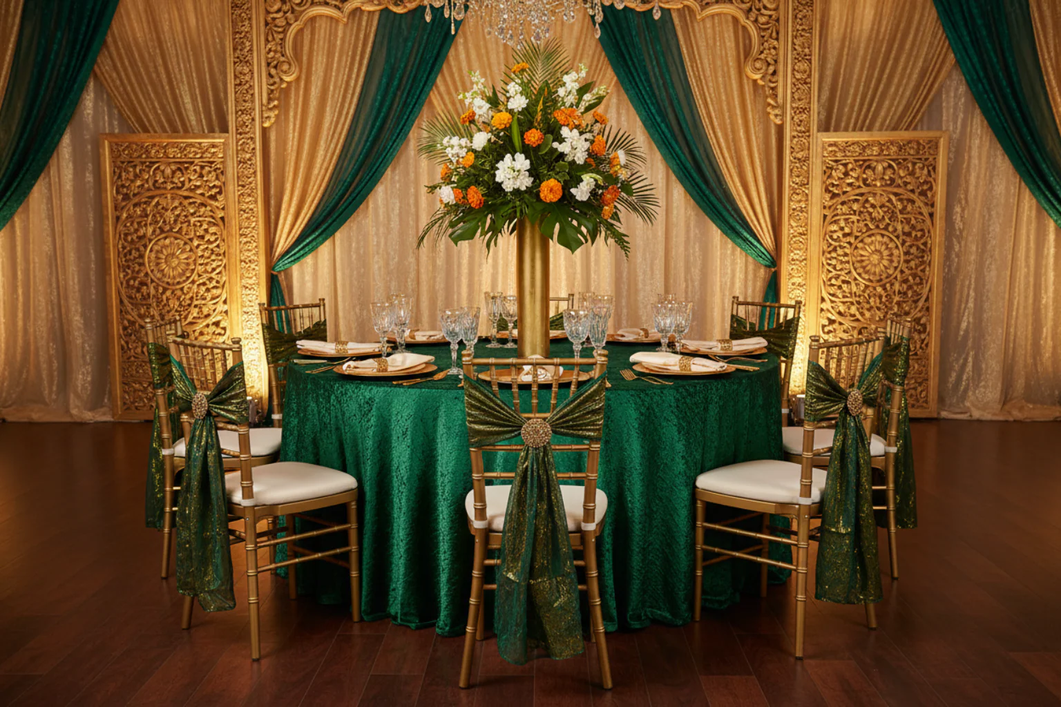 Velvet 132" Round Tablecloth - Forest Green - Image 3