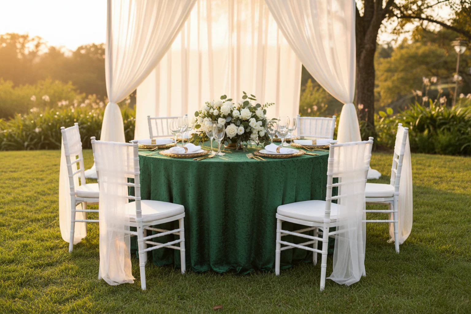 Velvet 132" Round Tablecloth - Forest Green - Image 4