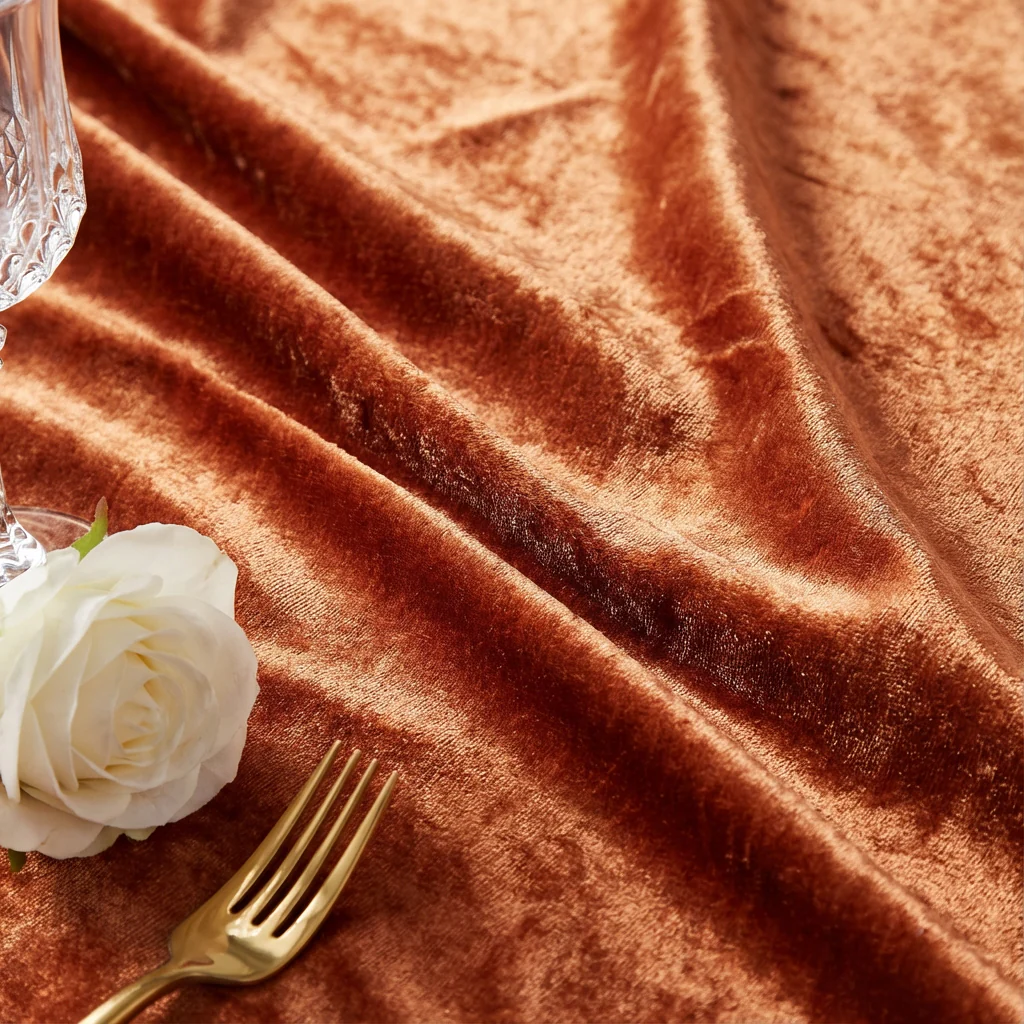 Velvet 132" Round Tablecloth - Rust - Image 4