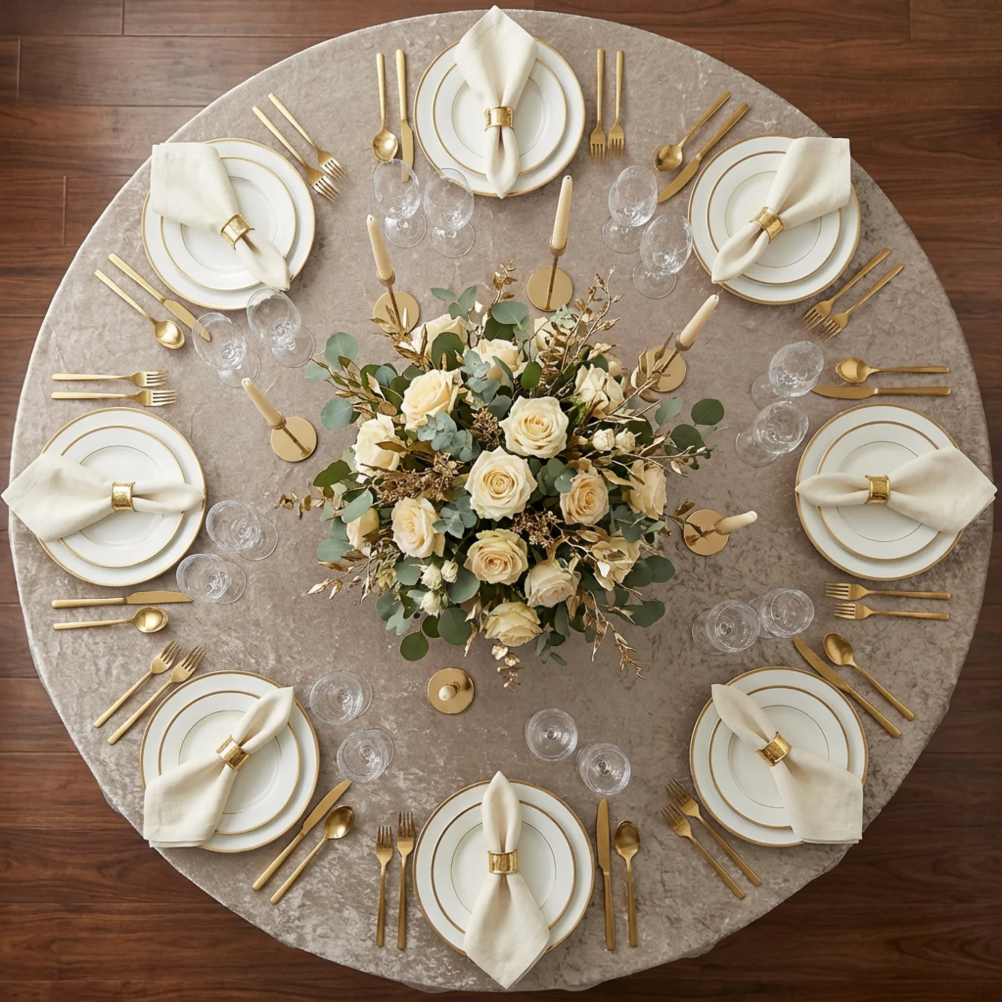 Velvet 132" Round Tablecloth - Taupe - Image 4