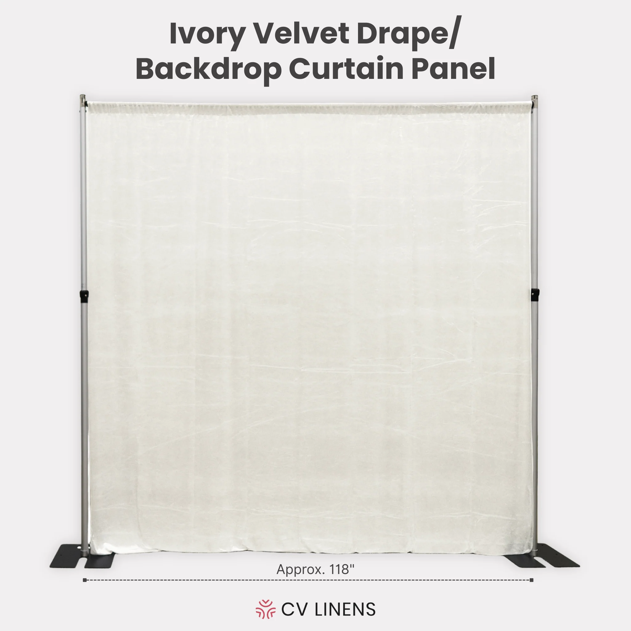 Velvet 16ft H x 118" W Drape/Backdrop Curtain Panel - Ivory - Image 2