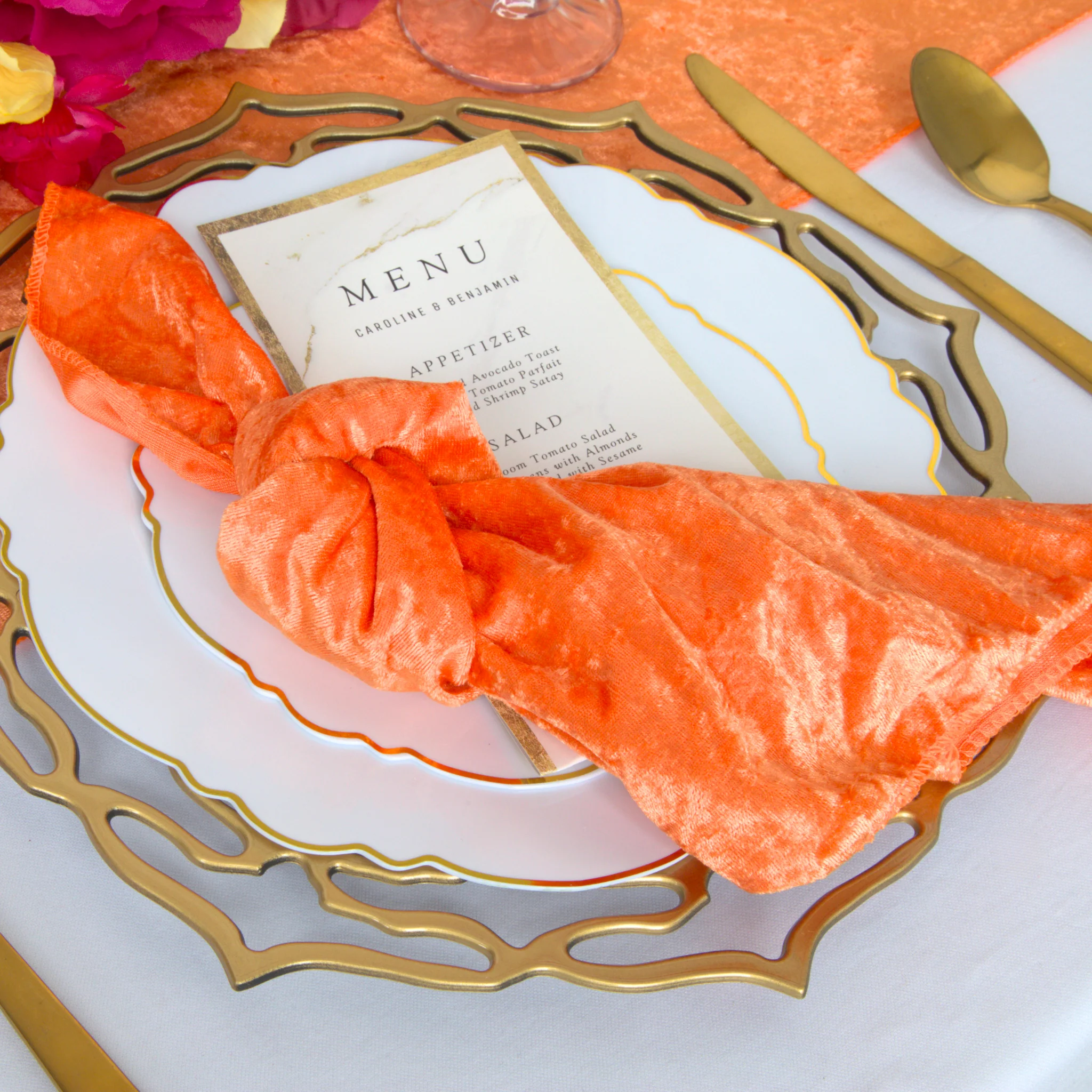 Velvet 20"x20" Linen Napkin - Orange - Image 4