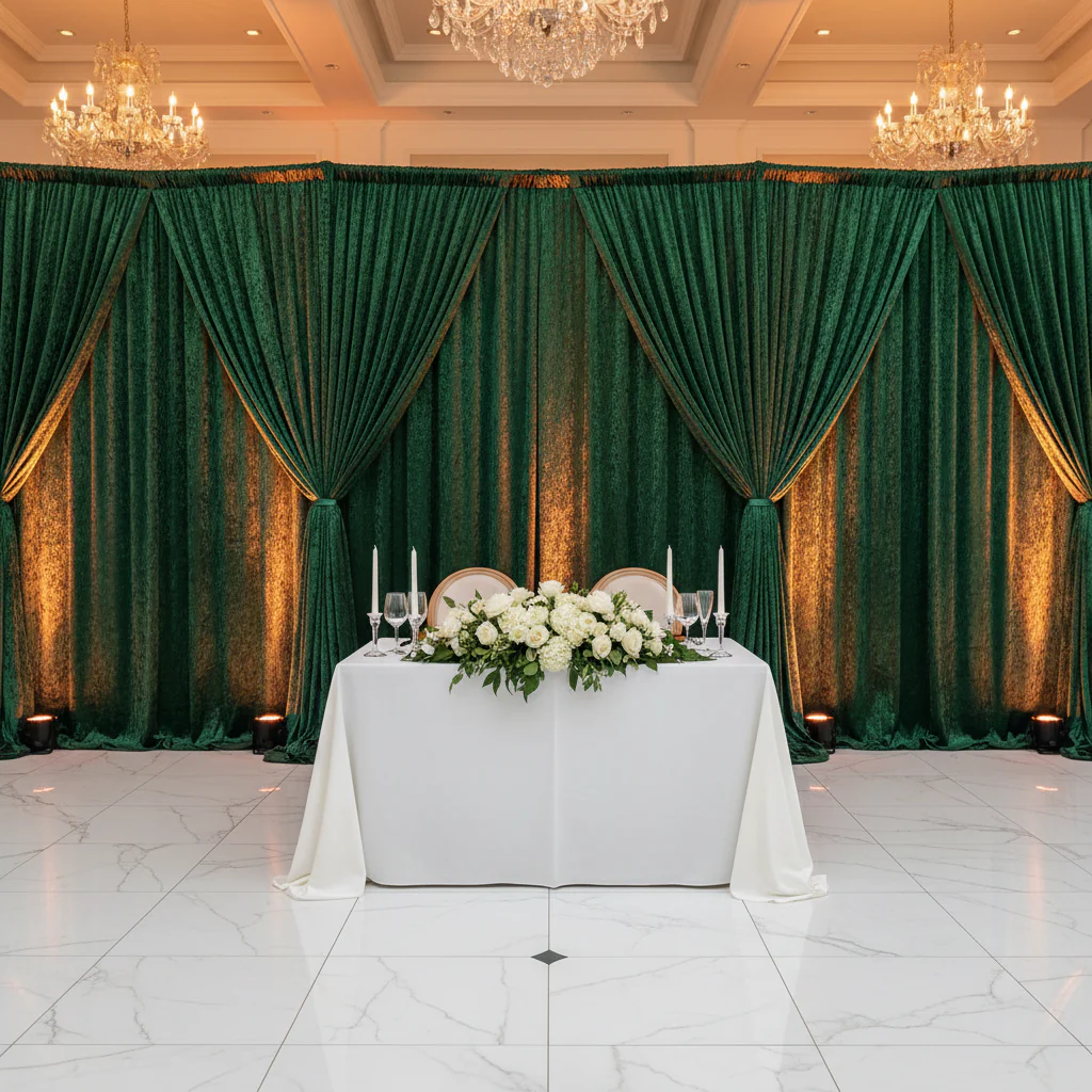 Velvet 8ft H x 52" W Drape/Backdrop Curtain Panel - Emerald Green - Image 2
