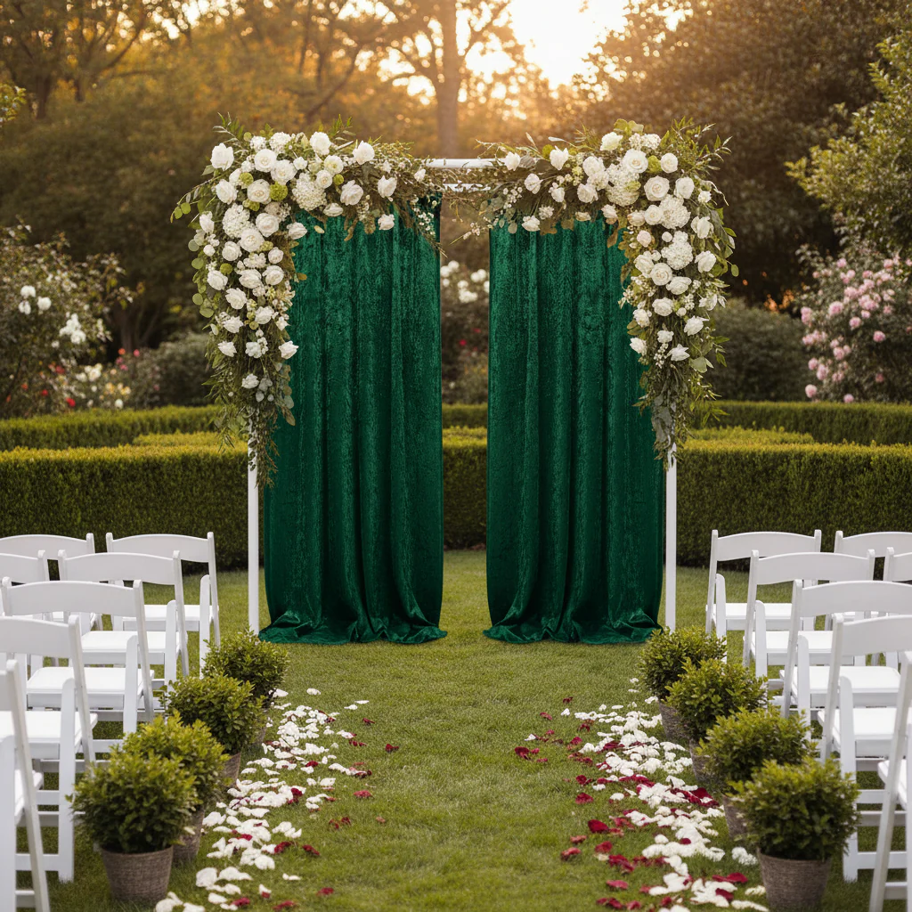 Velvet 8ft H x 52" W Drape/Backdrop Curtain Panel - Emerald Green - Image 3