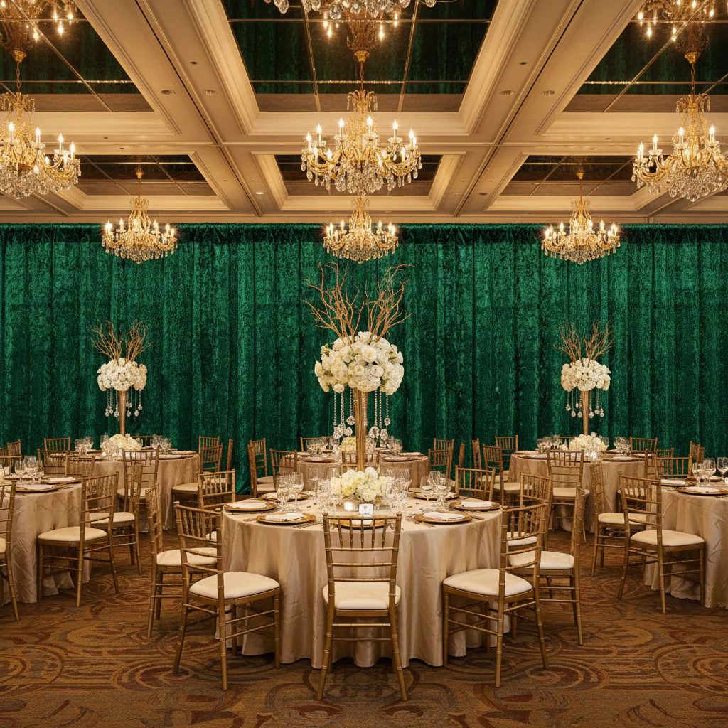 Velvet 8ft H x 52" W Drape/Backdrop Curtain Panel - Emerald Green - Image 4