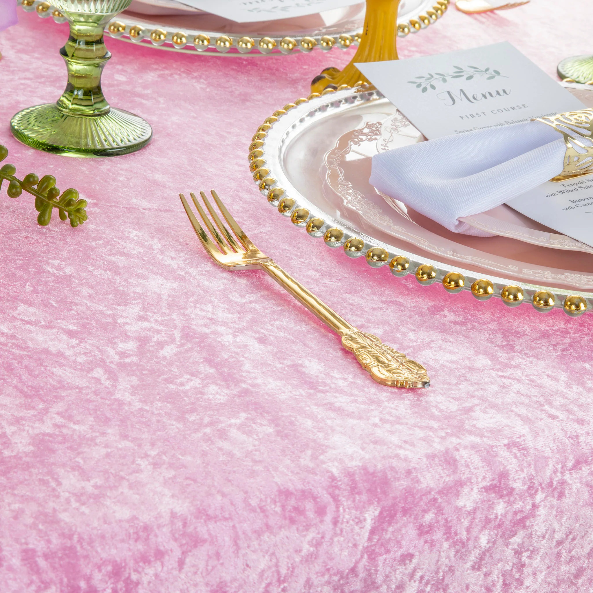 Velvet 90"x132" Rectangular Tablecloth - Pink - Image 3
