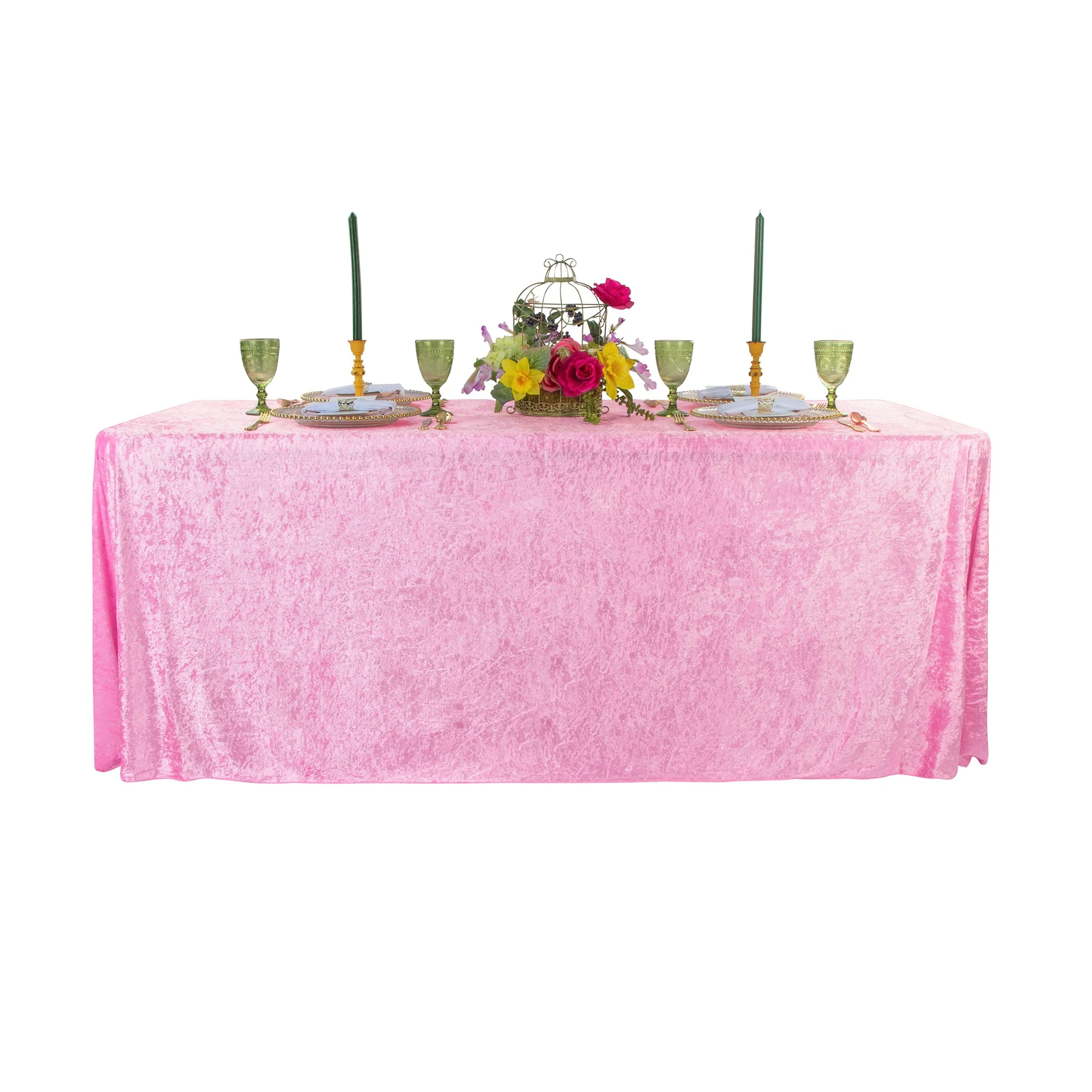 Velvet 90"x132" Rectangular Tablecloth - Pink - Image 4