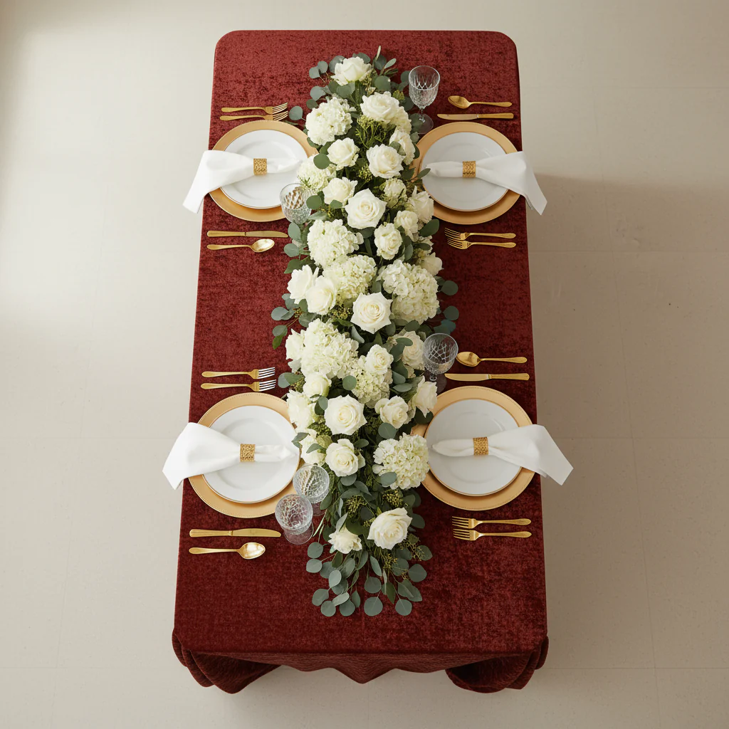 Velvet 90"x132" Rectangular Tablecloth - Apple Red - Image 3