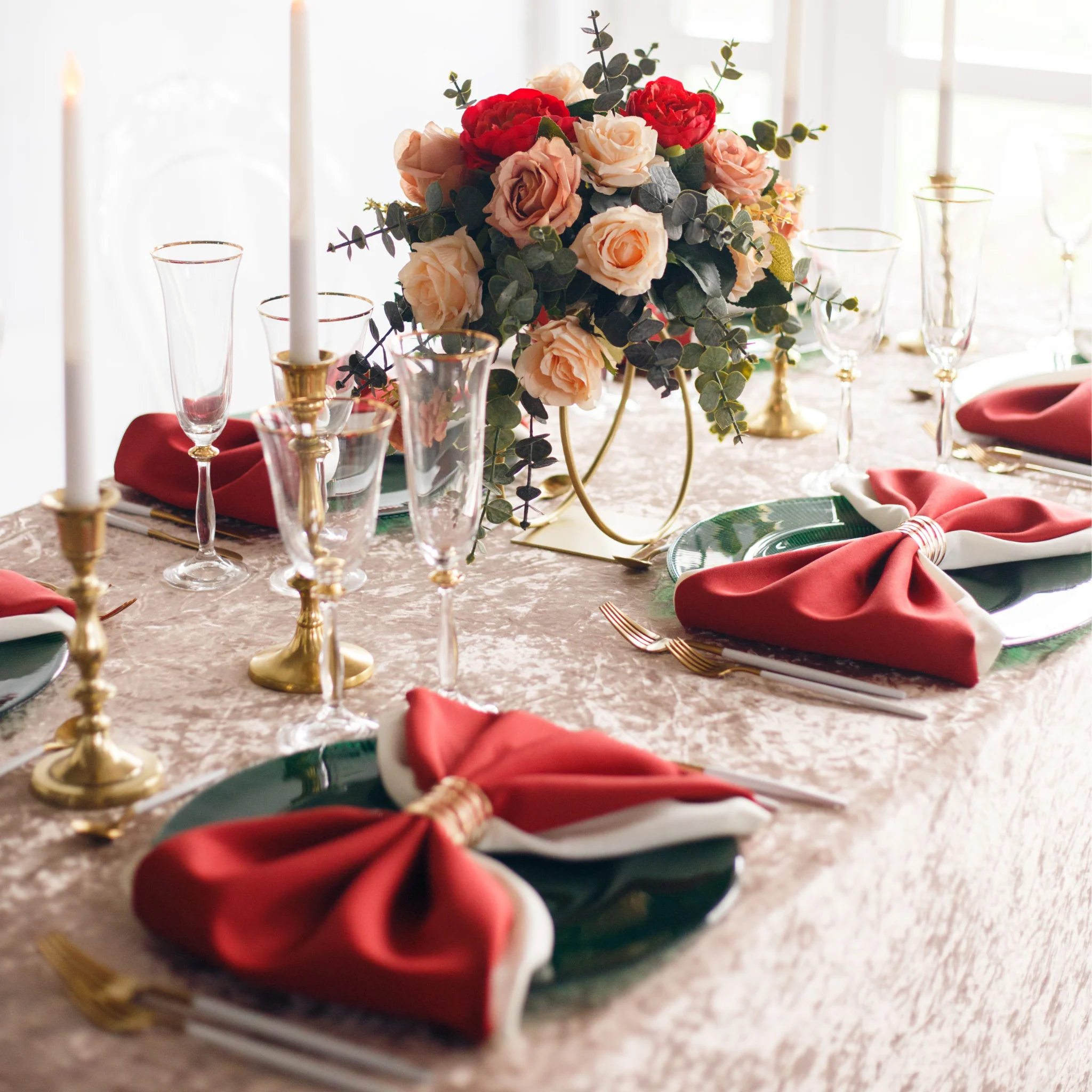 Velvet 90"x132" Rectangular Tablecloth - Blush/Rose Gold - Image 5