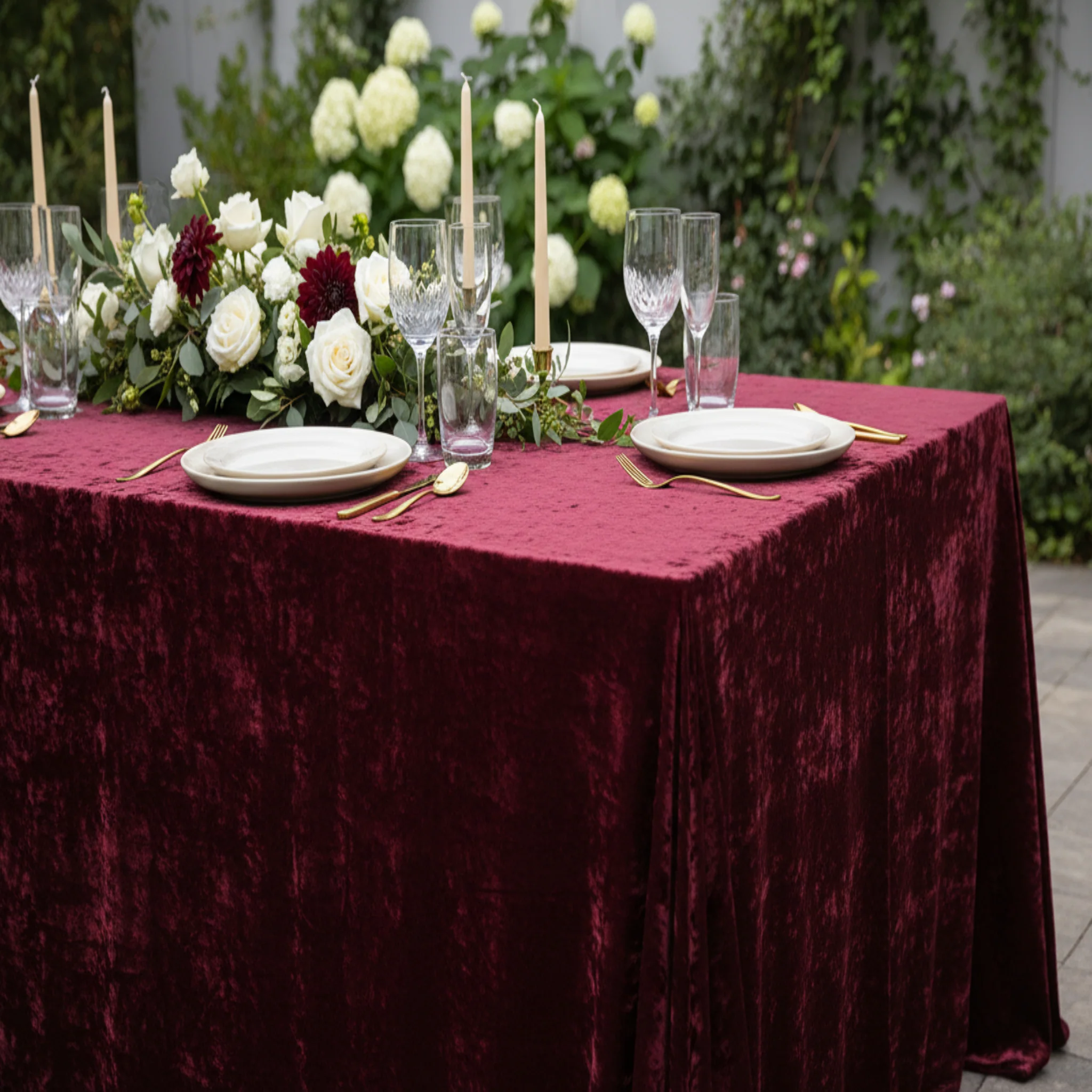 Velvet 90"x132" Rectangular Tablecloth - Burgundy - Image 3