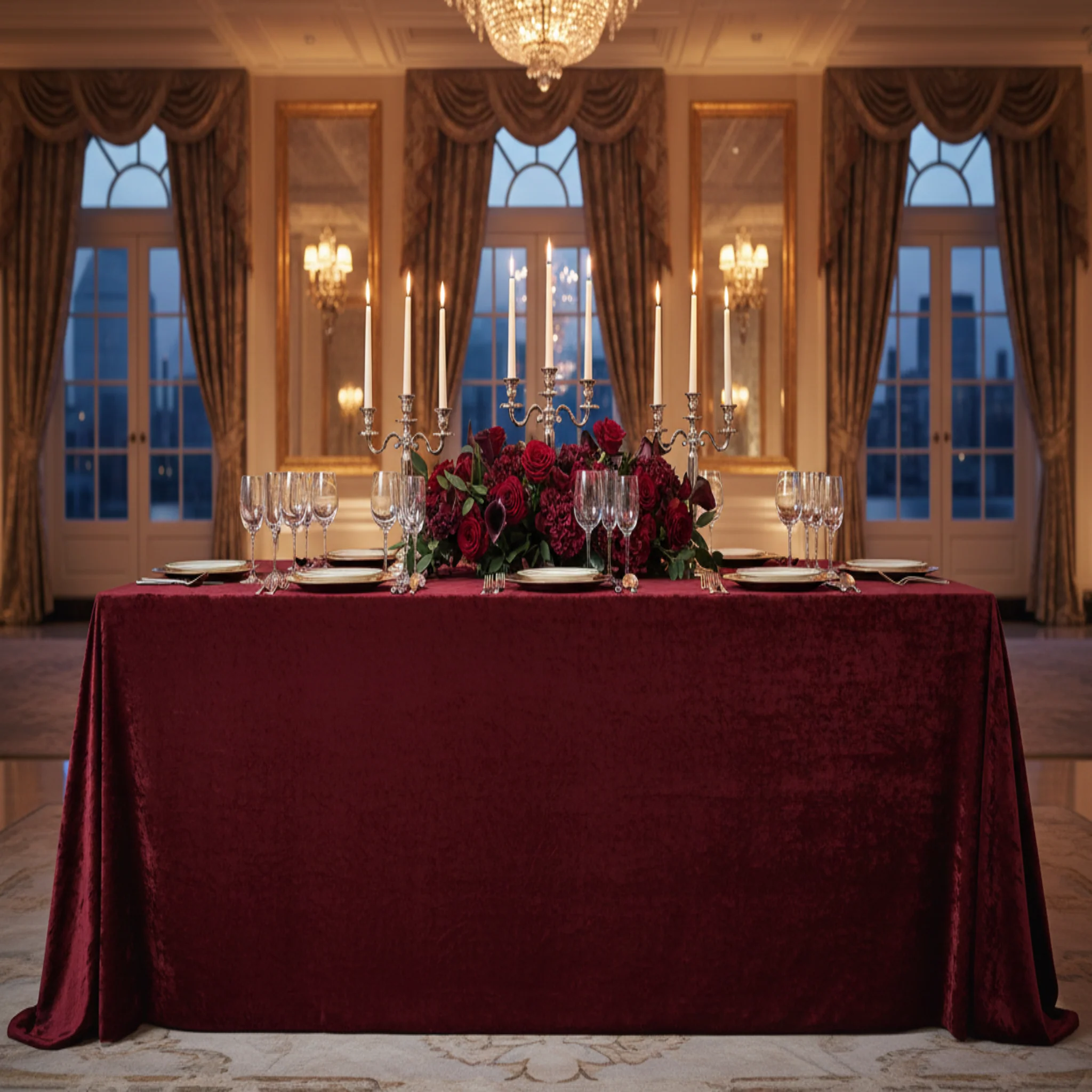Velvet 90"x132" Rectangular Tablecloth - Burgundy - Image 4