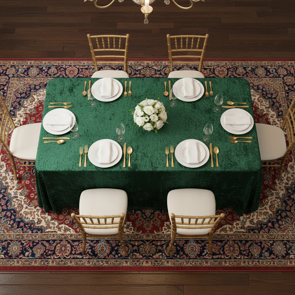 Velvet 90"x132" Rectangular Tablecloth - Emerald Green - Image 3
