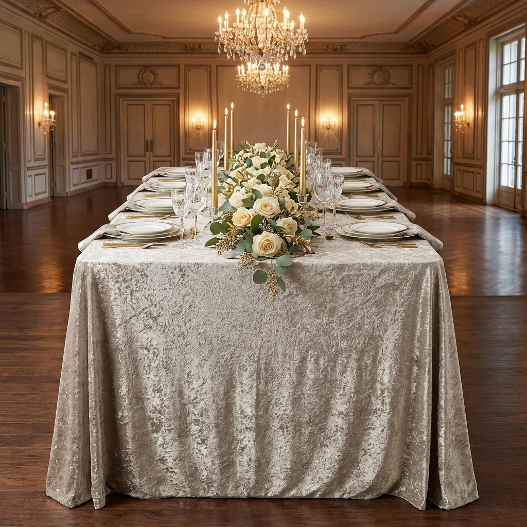 Velvet 90"x132" Rectangular Tablecloth - Taupe - Image 4