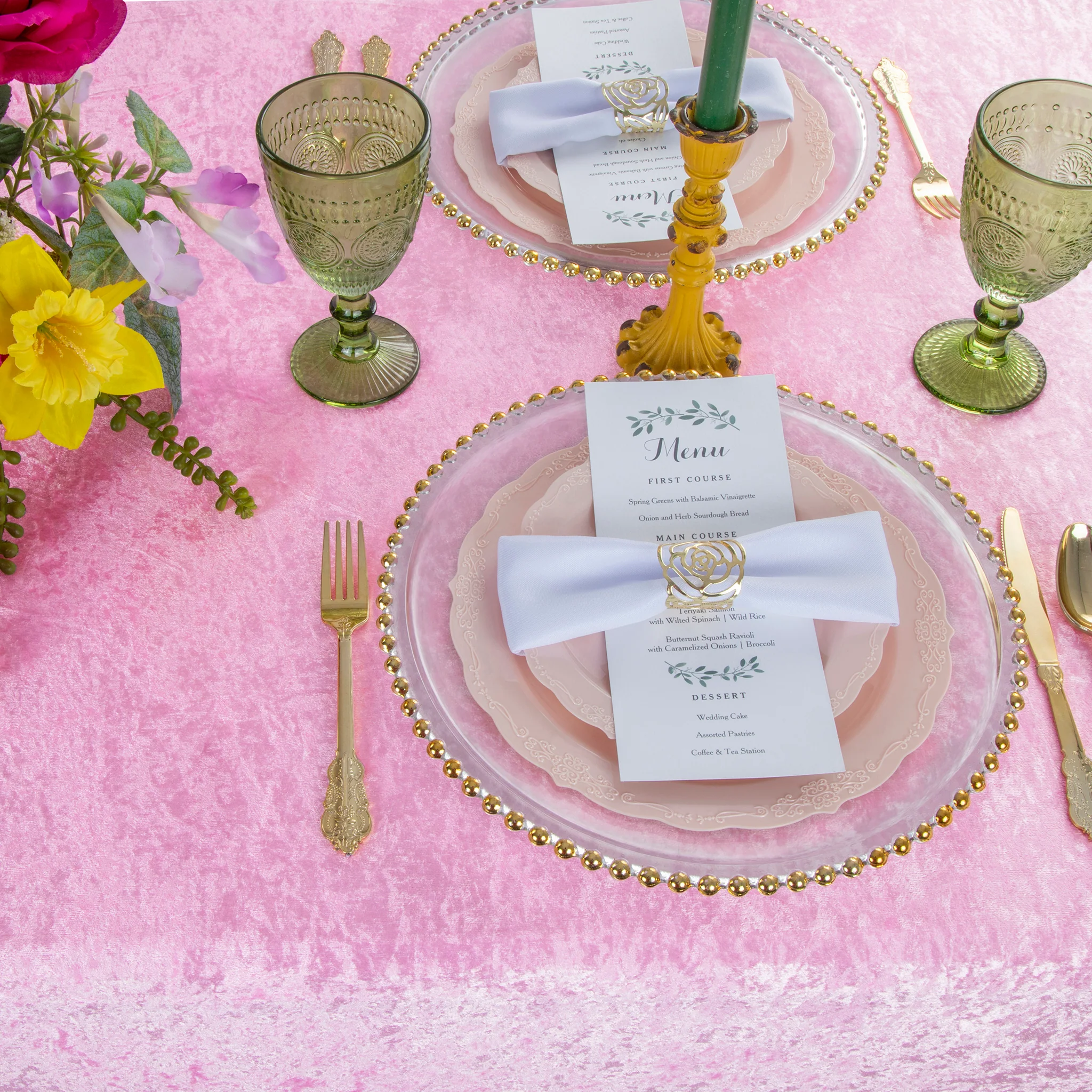 Velvet 90"x156" Rectangular Tablecloth - Pink - Image 3