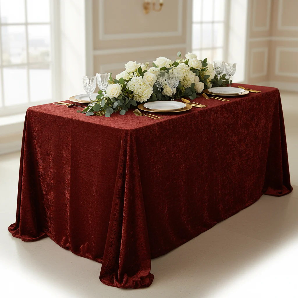 Velvet 90"x156" Rectangular Tablecloth - Apple Red - Image 2