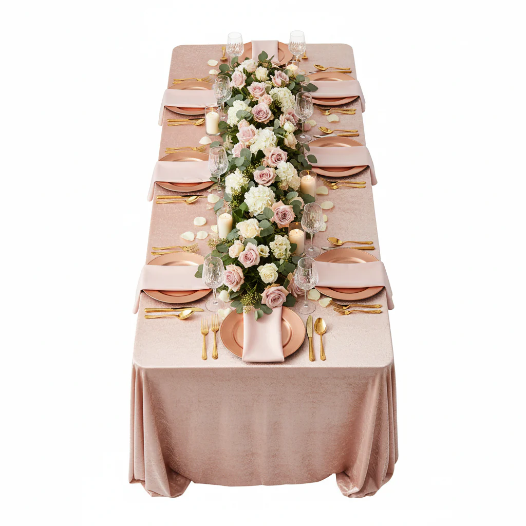 Velvet 90"x156" Rectangular Tablecloth - Blush/Rose Gold - Image 5