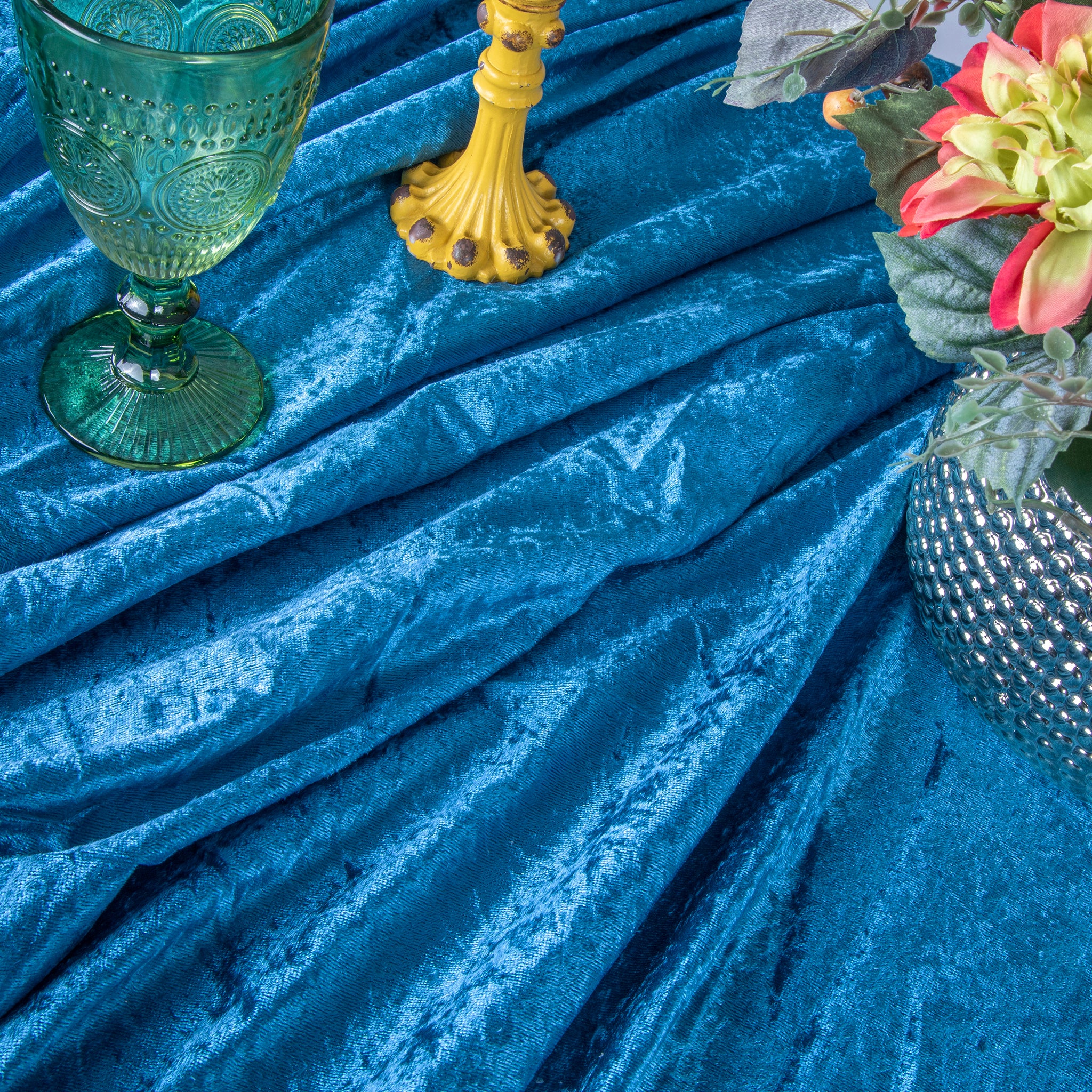 Velvet 90"x156" Rectangular Tablecloth - Dark Teal - Image 4