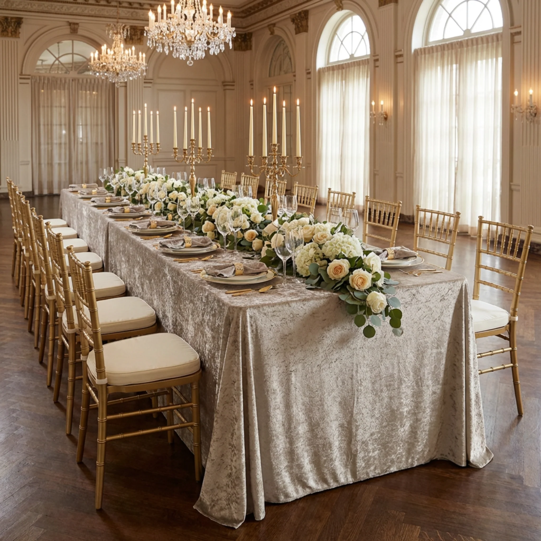 Velvet 90"x156" Rectangular Tablecloth - Taupe - Image 2