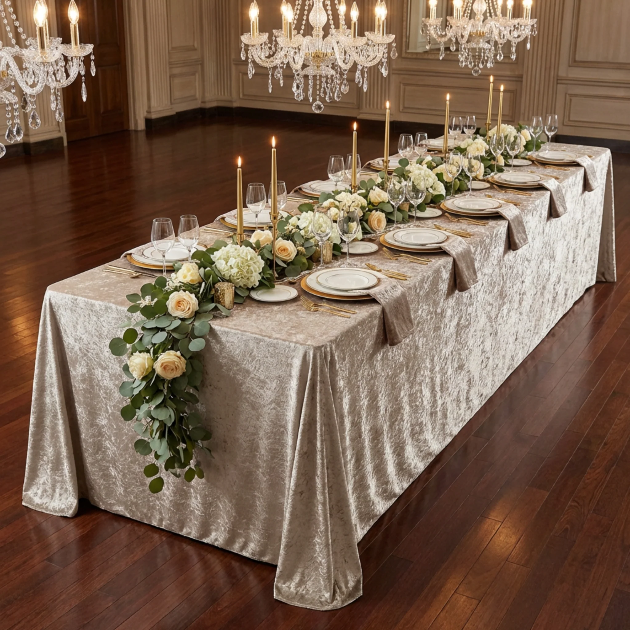 Velvet 90"x156" Rectangular Tablecloth - Taupe - Image 6