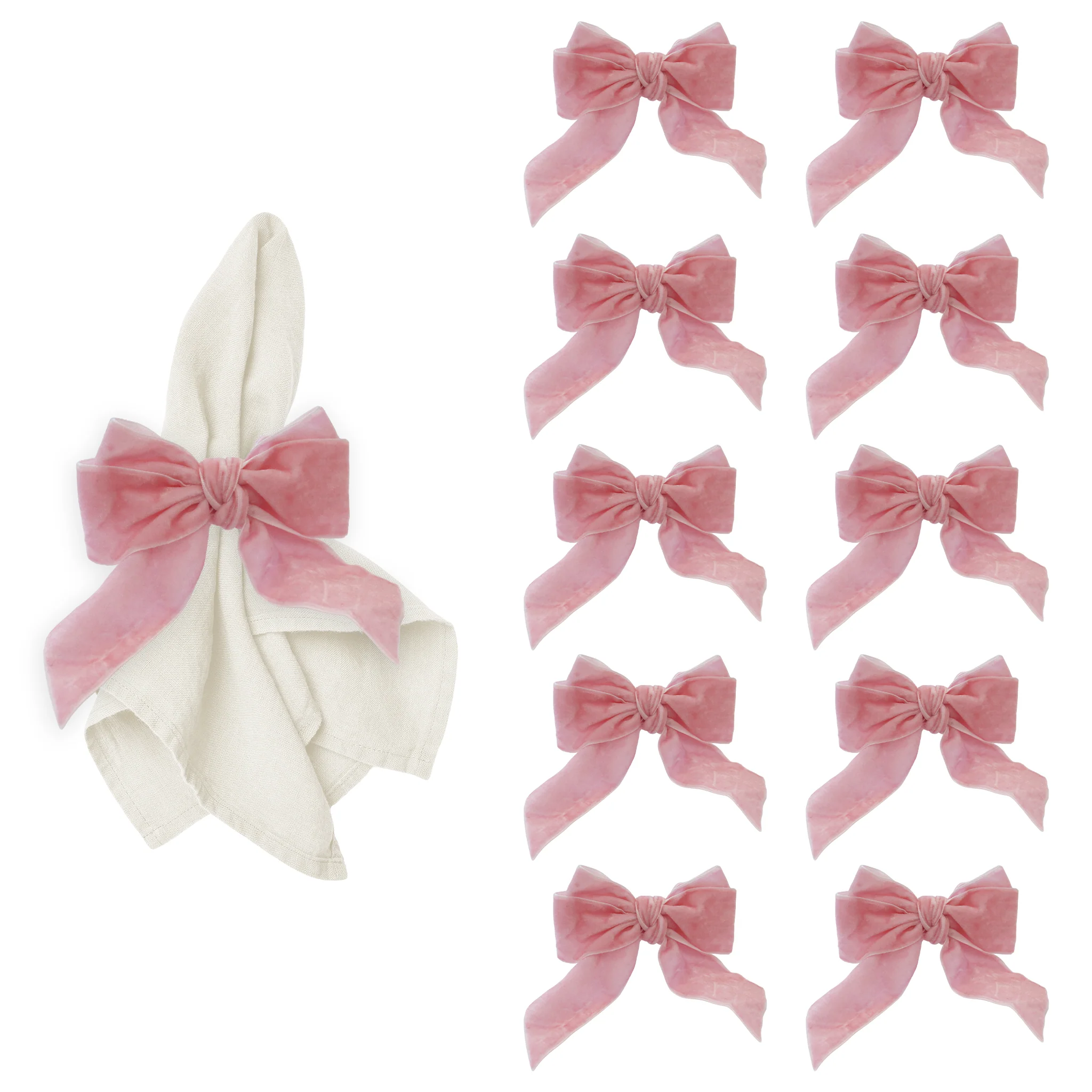 10 pc/pk Velvet Bow-Tie Napkin Ring - Pink - Image 7