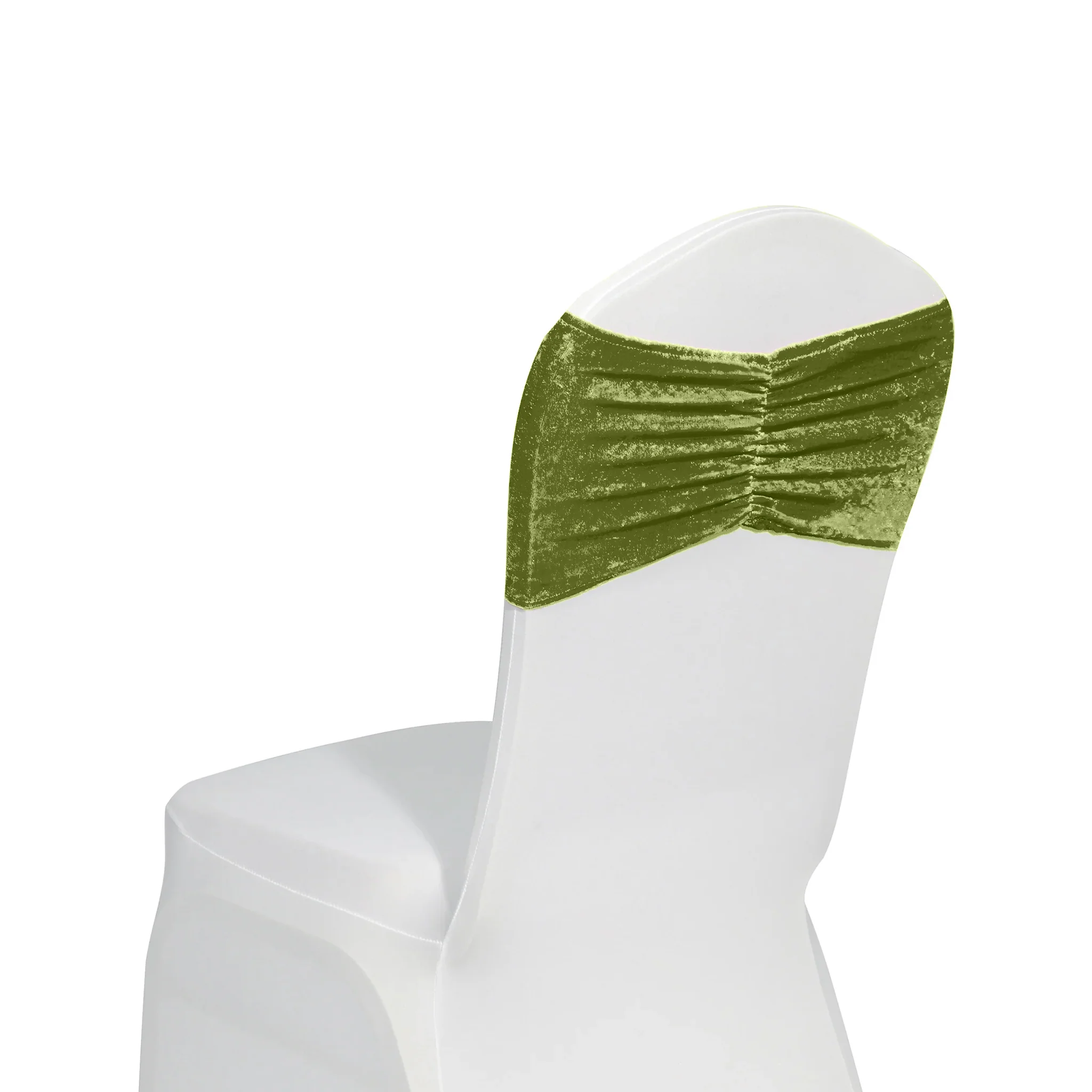 Velvet Ruffle Stretch Chair Band - Dark Sage Green - Image 2