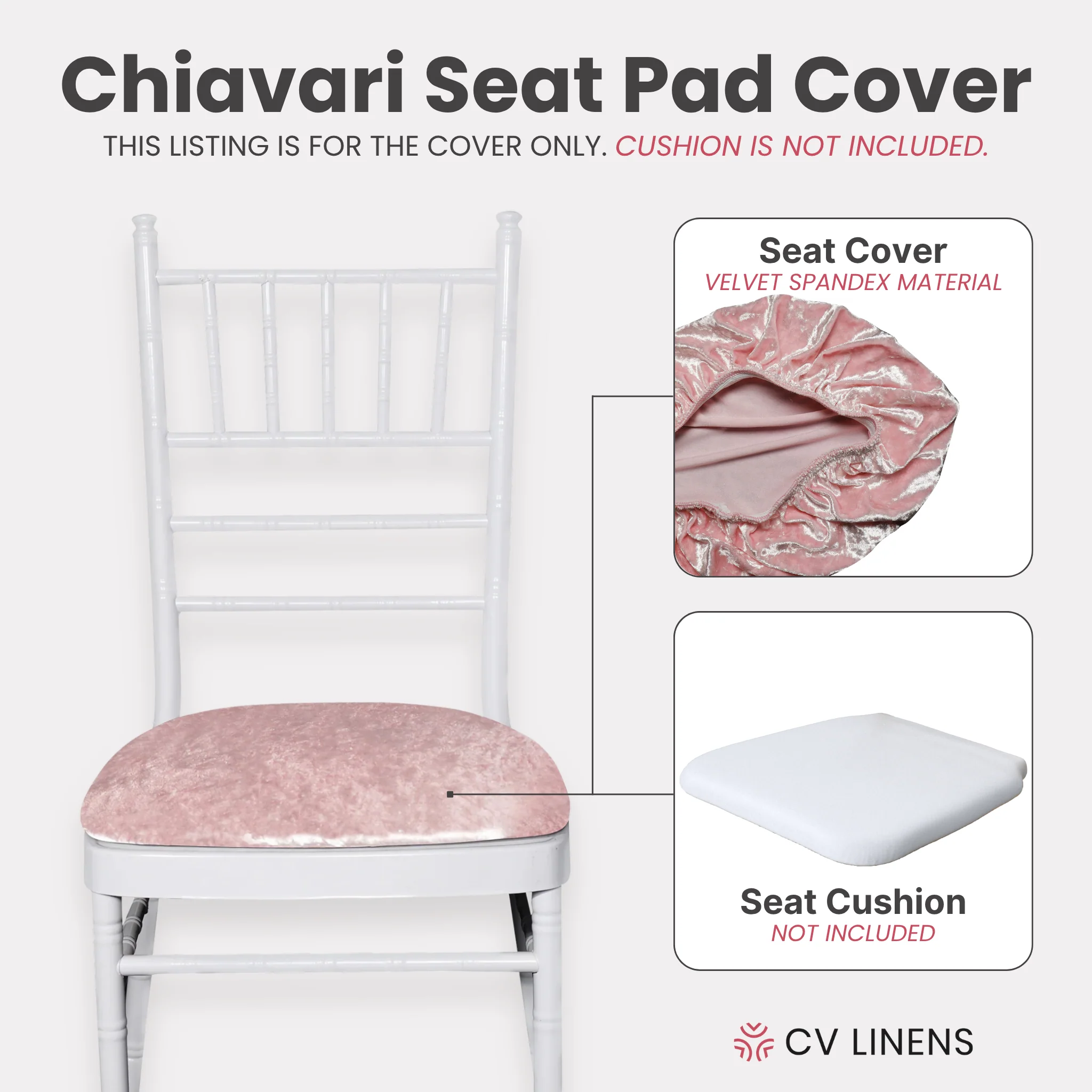 5 pcs/pk Velvet Spandex Chiavari Seat Pad Cover - Blush/Rose Gold - Image 3
