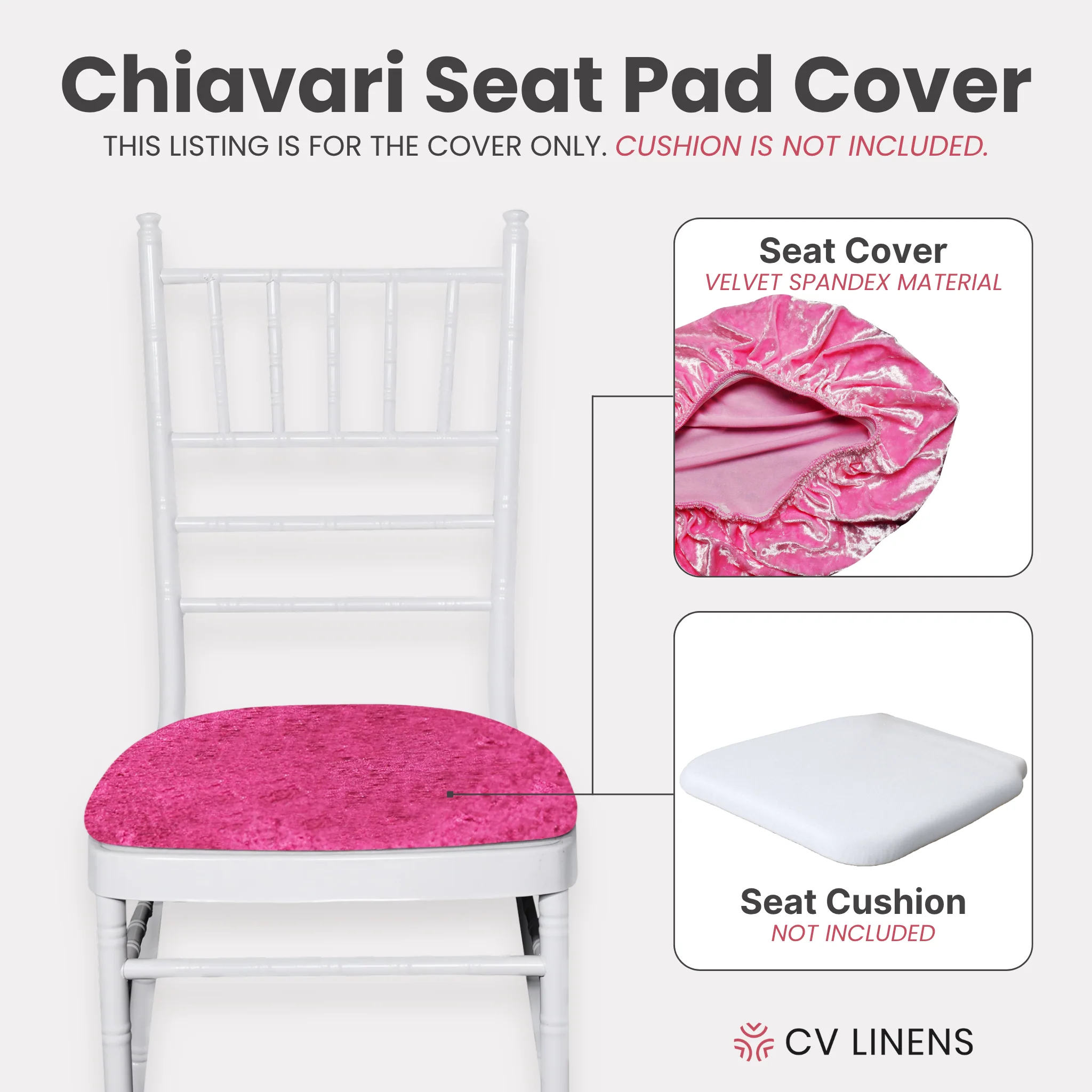 5 pcs/pk Velvet Spandex Chiavari Seat Pad Cover - Fuchsia - Image 3