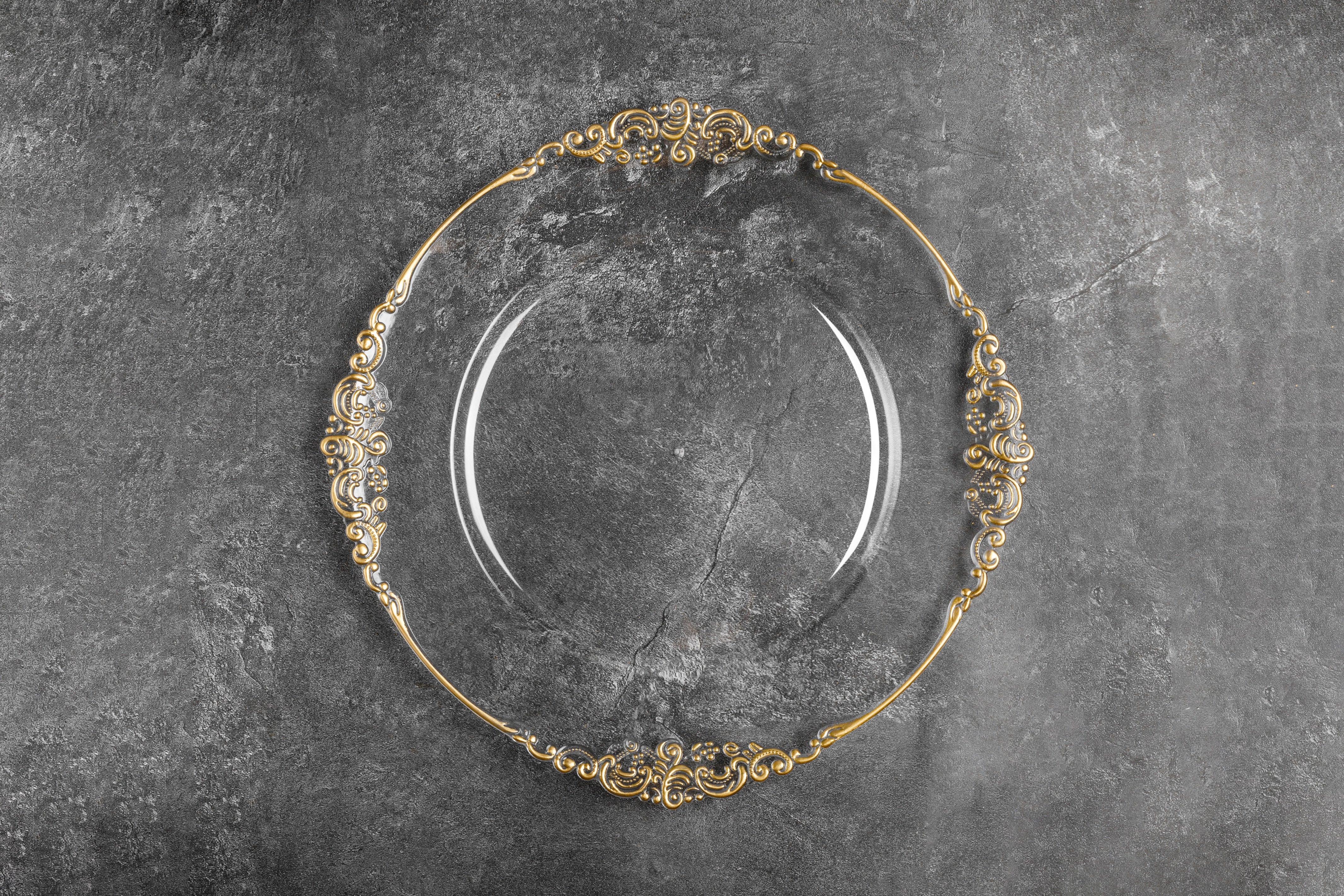 Vintage Round Charger Plate - Clear Gold-Trimmed - Image 3