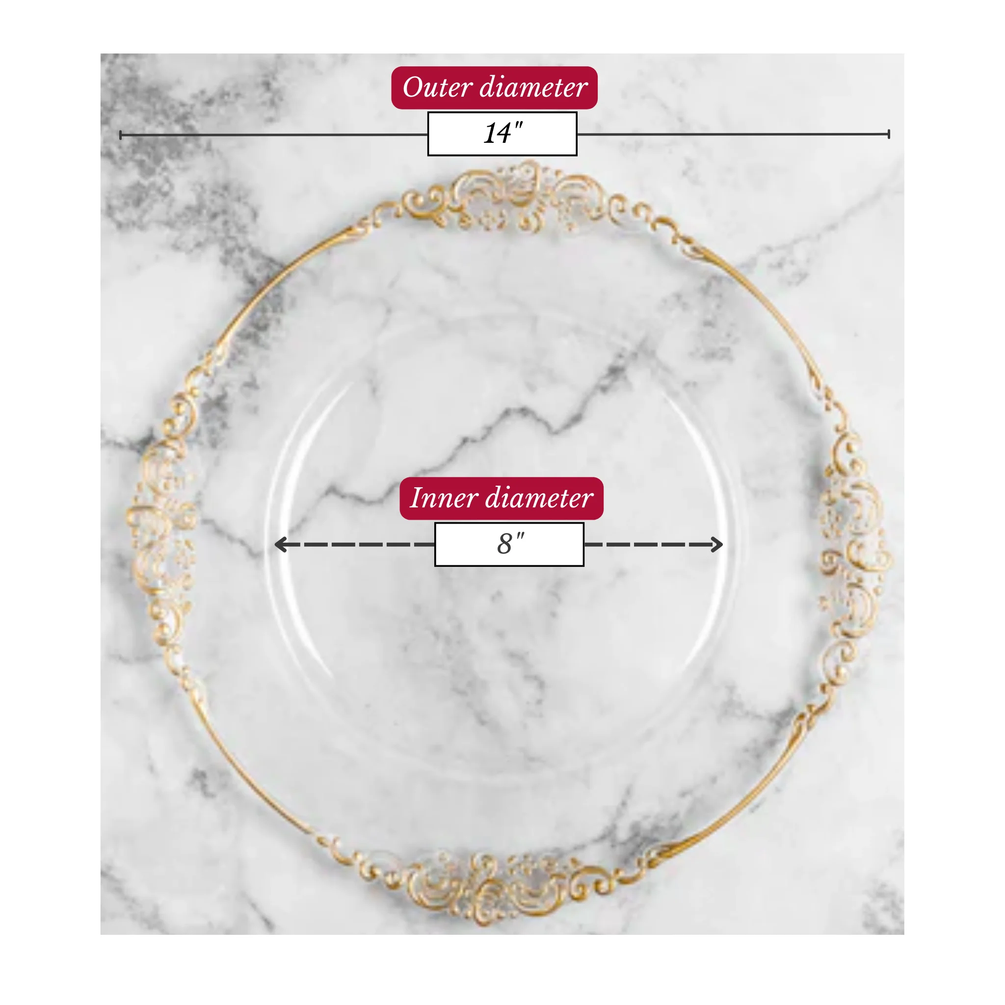 Vintage Round Charger Plate - Clear Gold-Trimmed - Image 4