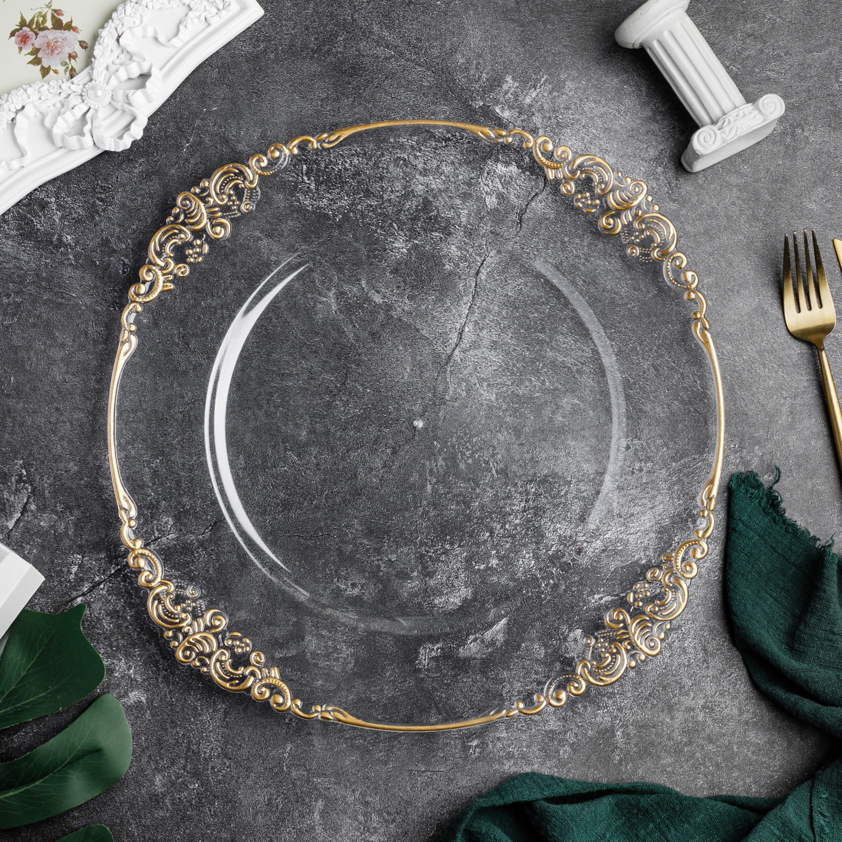 Vintage Round Charger Plate - Clear Gold-Trimmed - Image 5