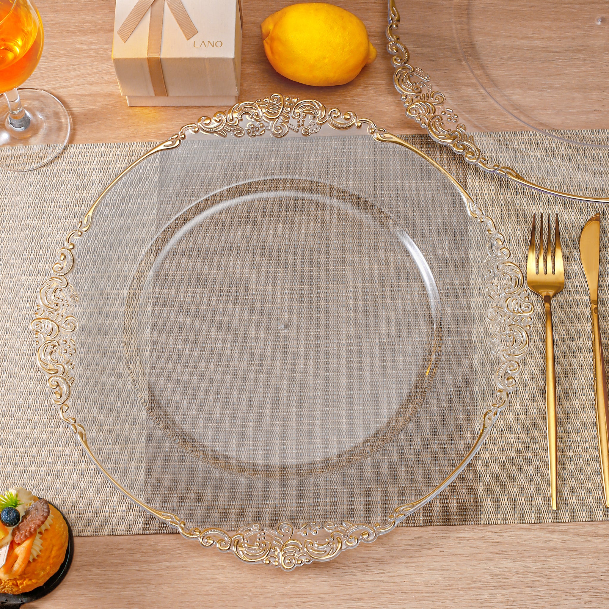 Vintage Round Charger Plate - Clear Gold-Trimmed - Image 6
