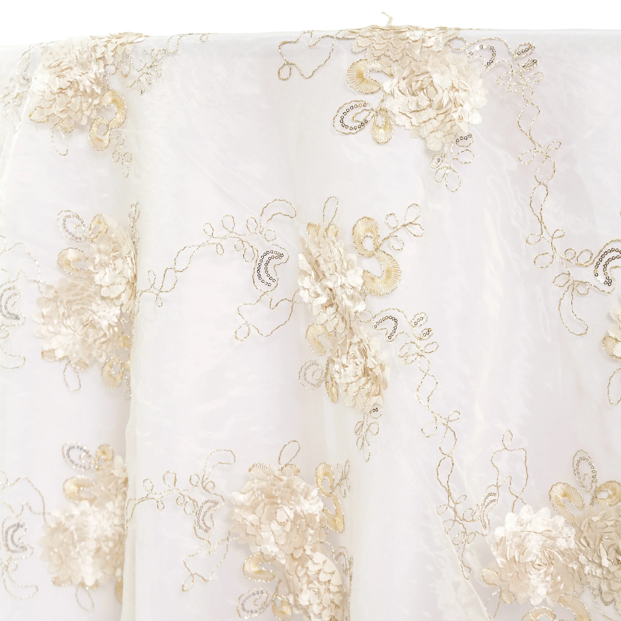 Vintage Veil Embroidery 108" Round Tablecloth/Overlay Topper - Champagne - Image 7