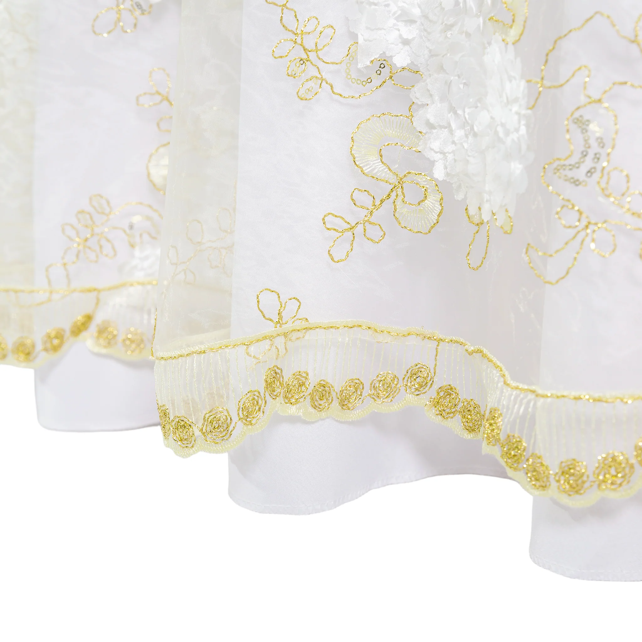 Vintage Veil Embroidery 108" Round Tablecloth/Overlay Topper - Gold/Ivory - Image 3